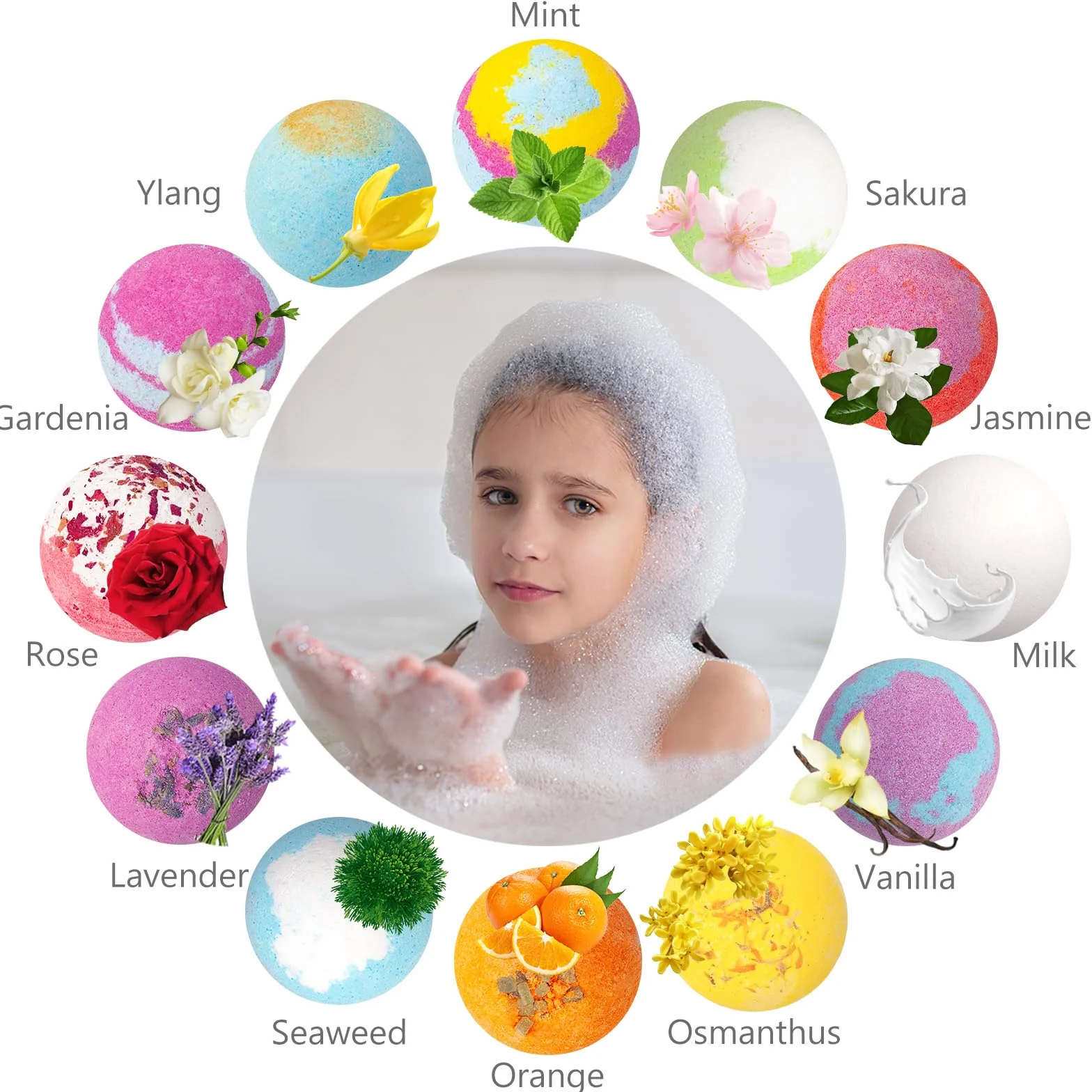Lot de 12 bombes de bain pour enfants avec jouet surprise, mousse naturelle et biologique