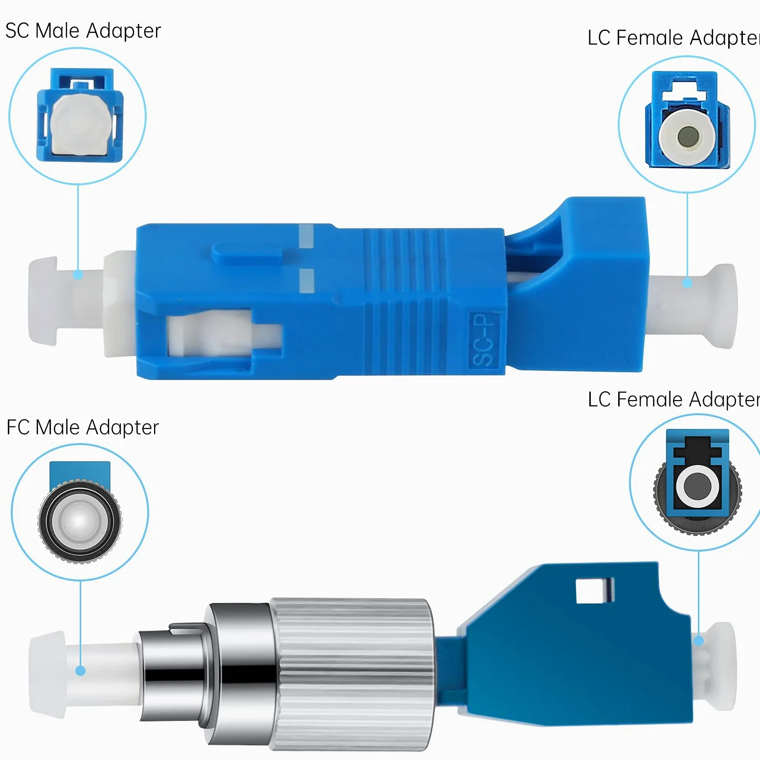 Lot de 4 adaptateurs de fibre optique hybride FC mâle vers LC femelle + 2 connecteurs LC femelle vers SC mâle hybride monomode 9/125 SM