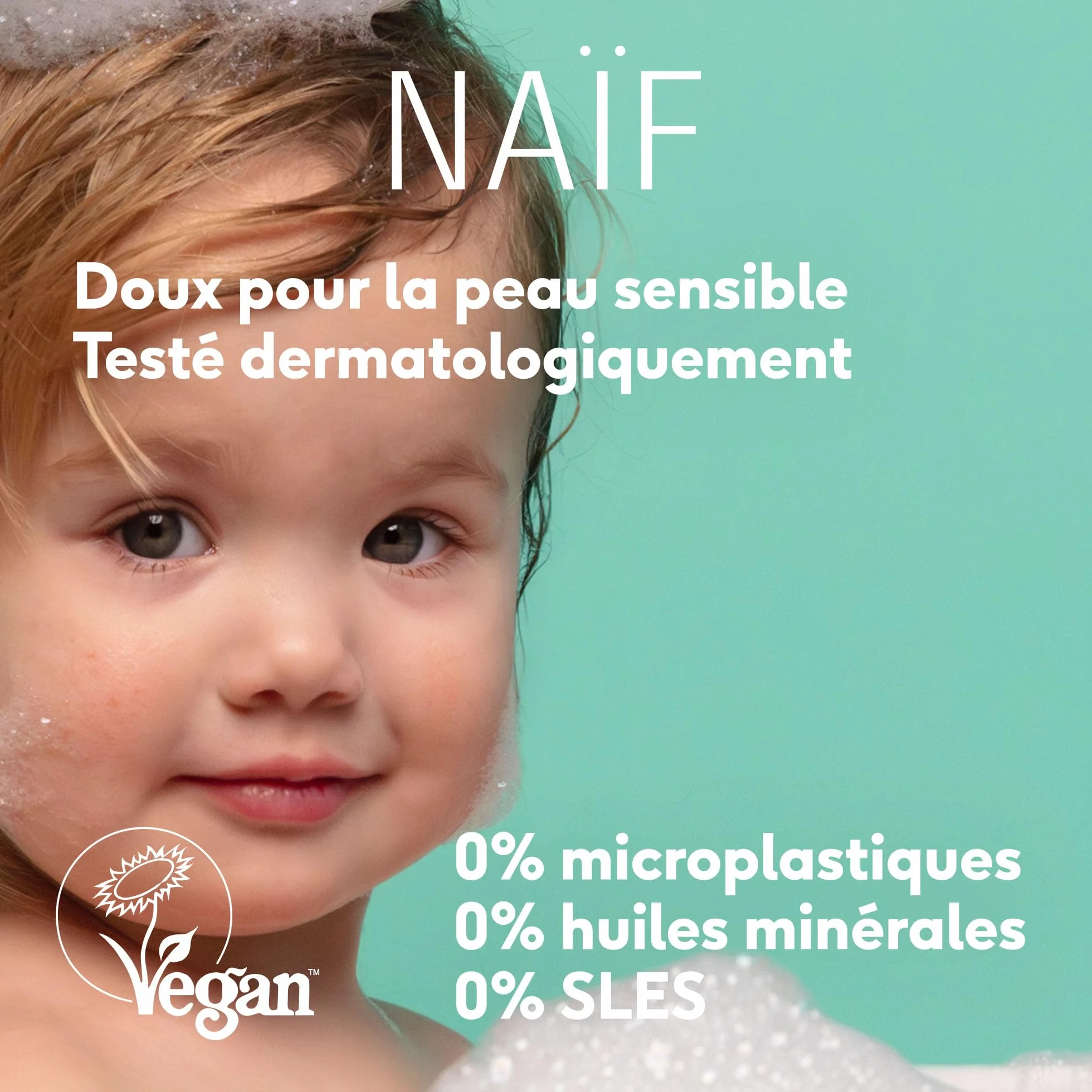 Naïf Shampoing Soin Bébé & Enfant 500 ml – Naturel, Vegan, Sans SLES, Sans Microplastiques