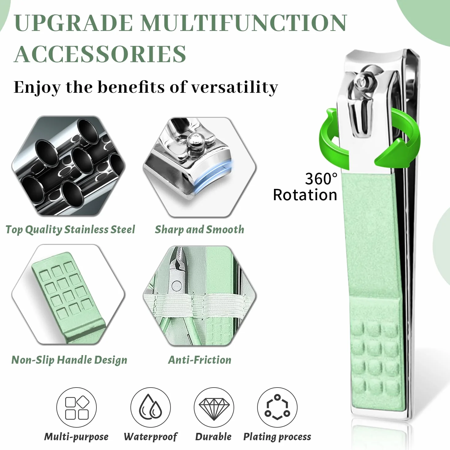 Kit Manucure Pédicure Professionnel 12 en 1 avec Sac de Voyage en Cuir Vert