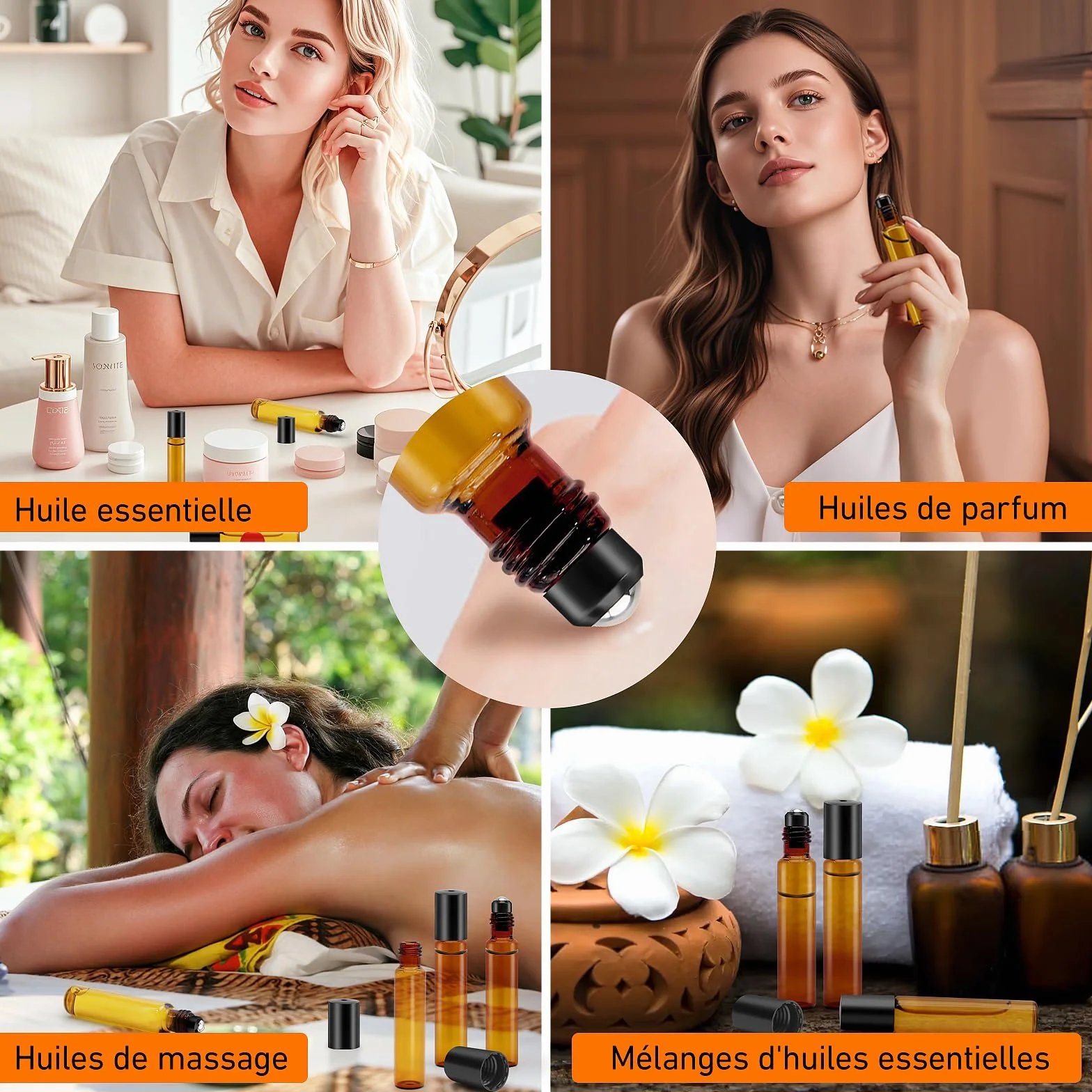 Flacon Roll On Vide 10ml Verre Couleur Thé avec Bille en Acier Inoxydable Rechargeable pour Cosmétiques Parfums