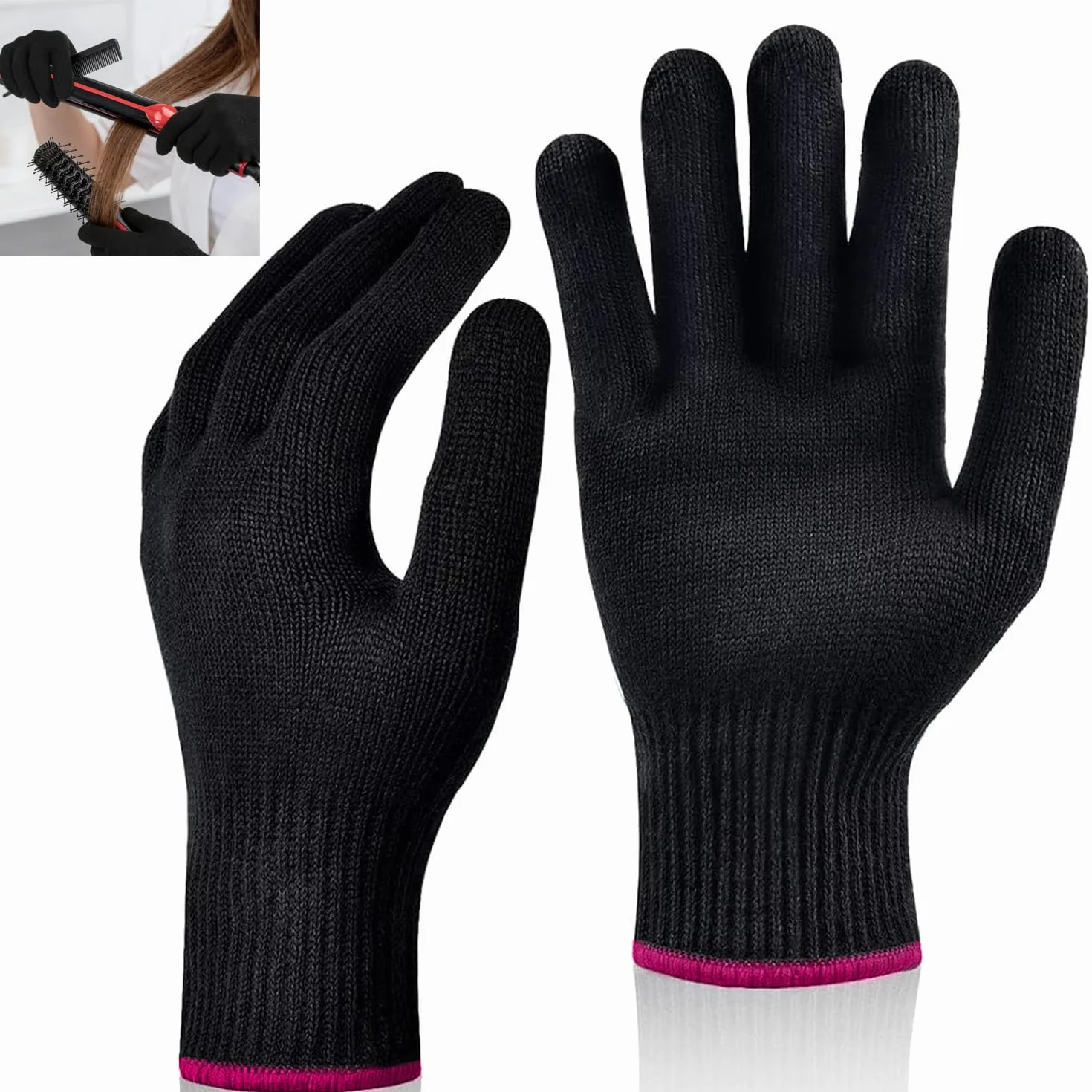 Gants de protection professionnels résistants à la chaleur extensibles pour le coiffage (rose rouge) 2 pièces