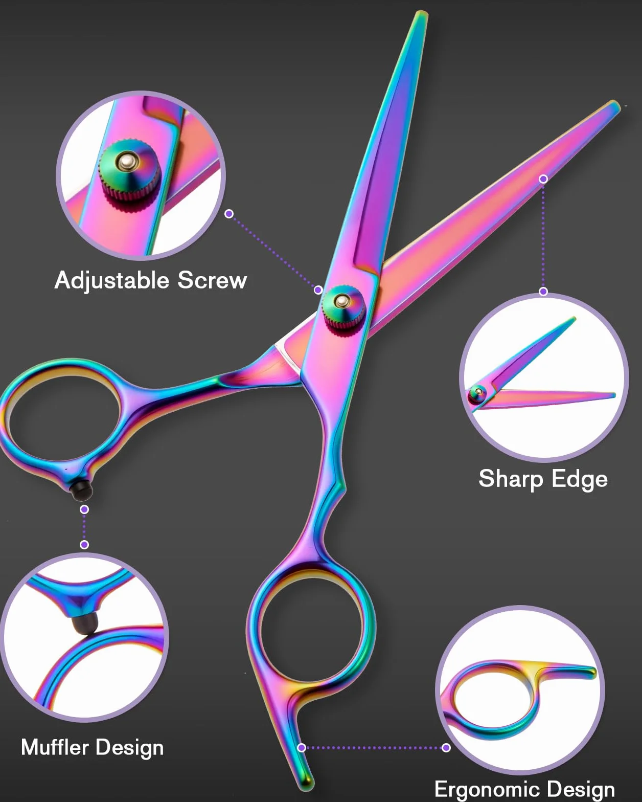 Lictin Ciseaux Coiffeur Professionnels 13 en 1 6.7" Acier Inoxydable avec Peigne Multicolore