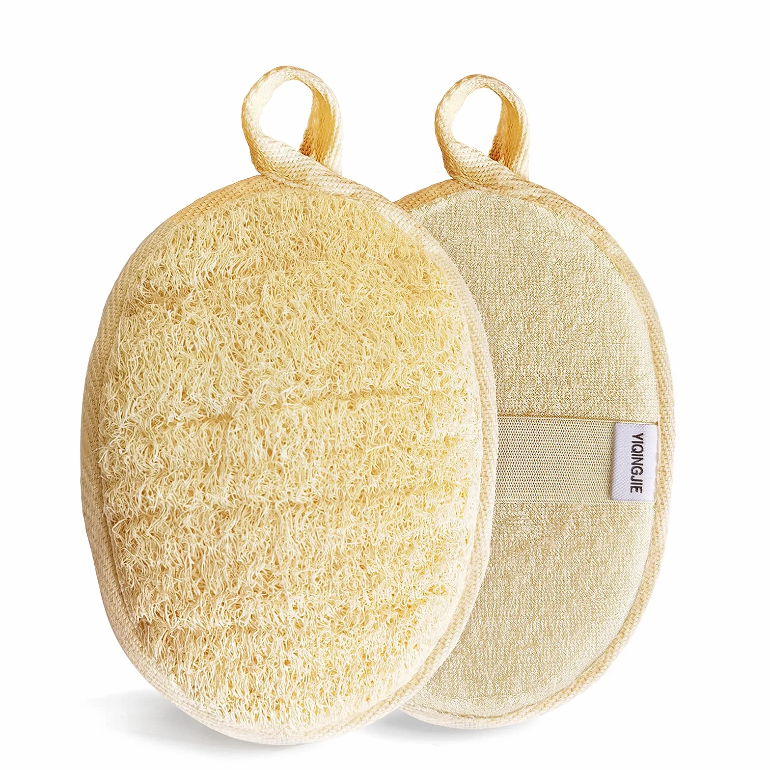 Éponge naturelle de luffa exfoliante pour le corps, paquet de 2, fibres végétales, beige