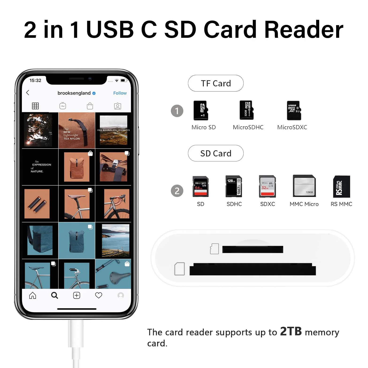 Lecteur de carte mémoire USB C double micro SD SD adaptateur USB-C vers micro SD SD pour iPhone 15 16 iPad MacBook Pro Air