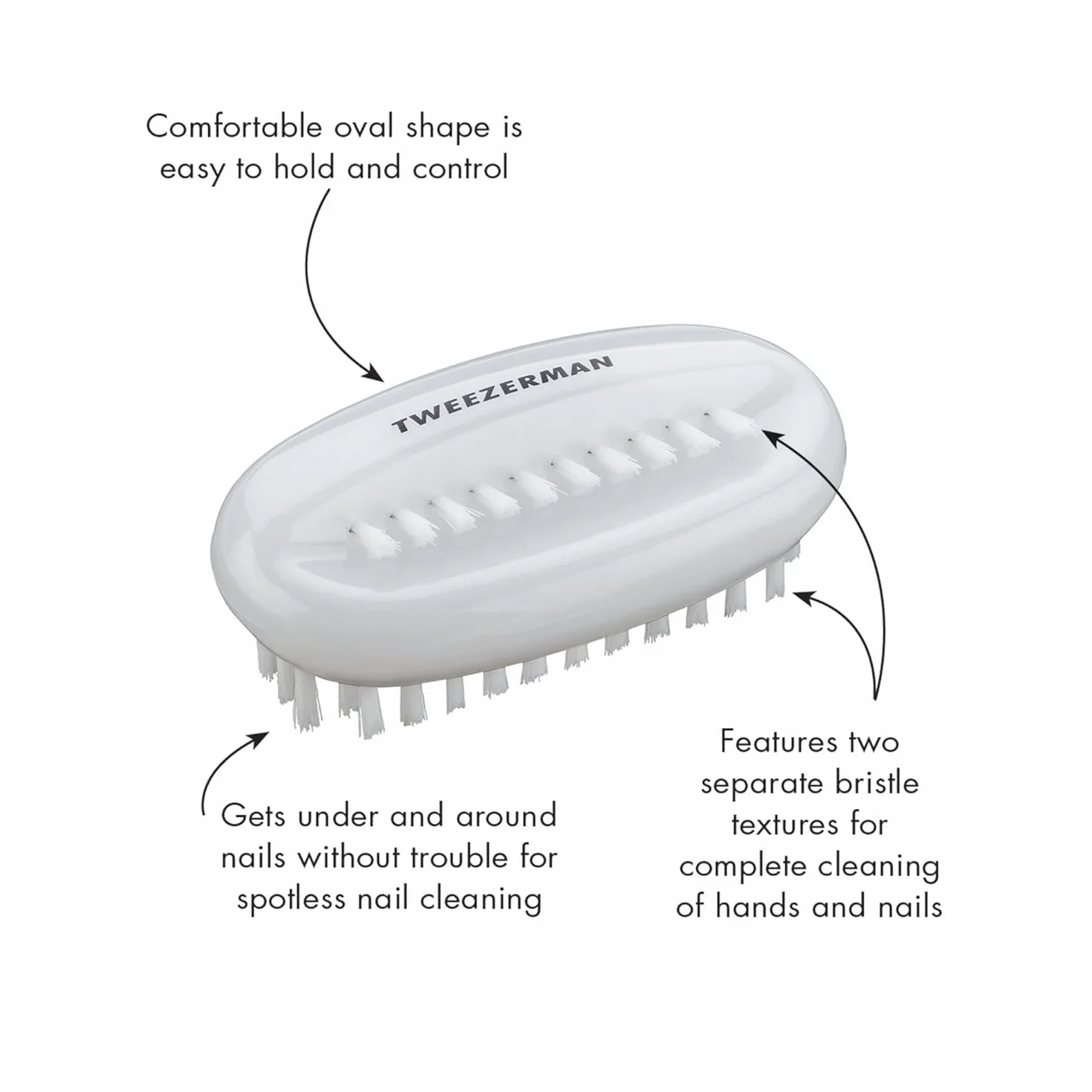 TWEEZERMAN Brosse à ongles Dual, Deux poils, Nettoyage ongles et mains, Blanc