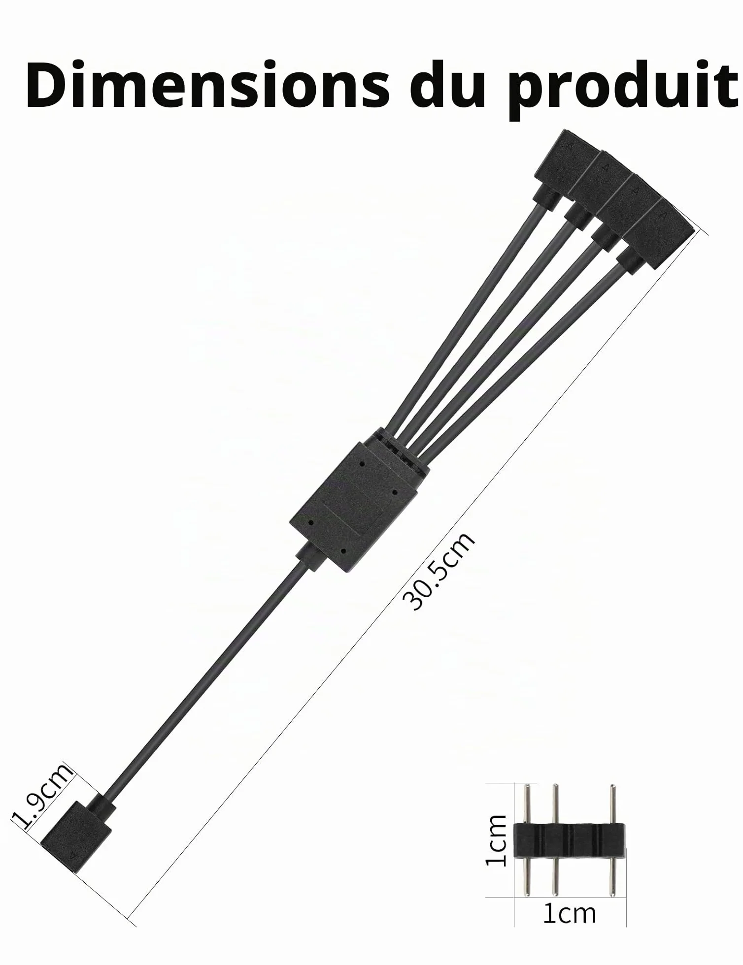 upHere ARGB 3Pin Répartiteur de Ventilateur 1 à 4 Splitter Cable 30cm avec Broches mâles
