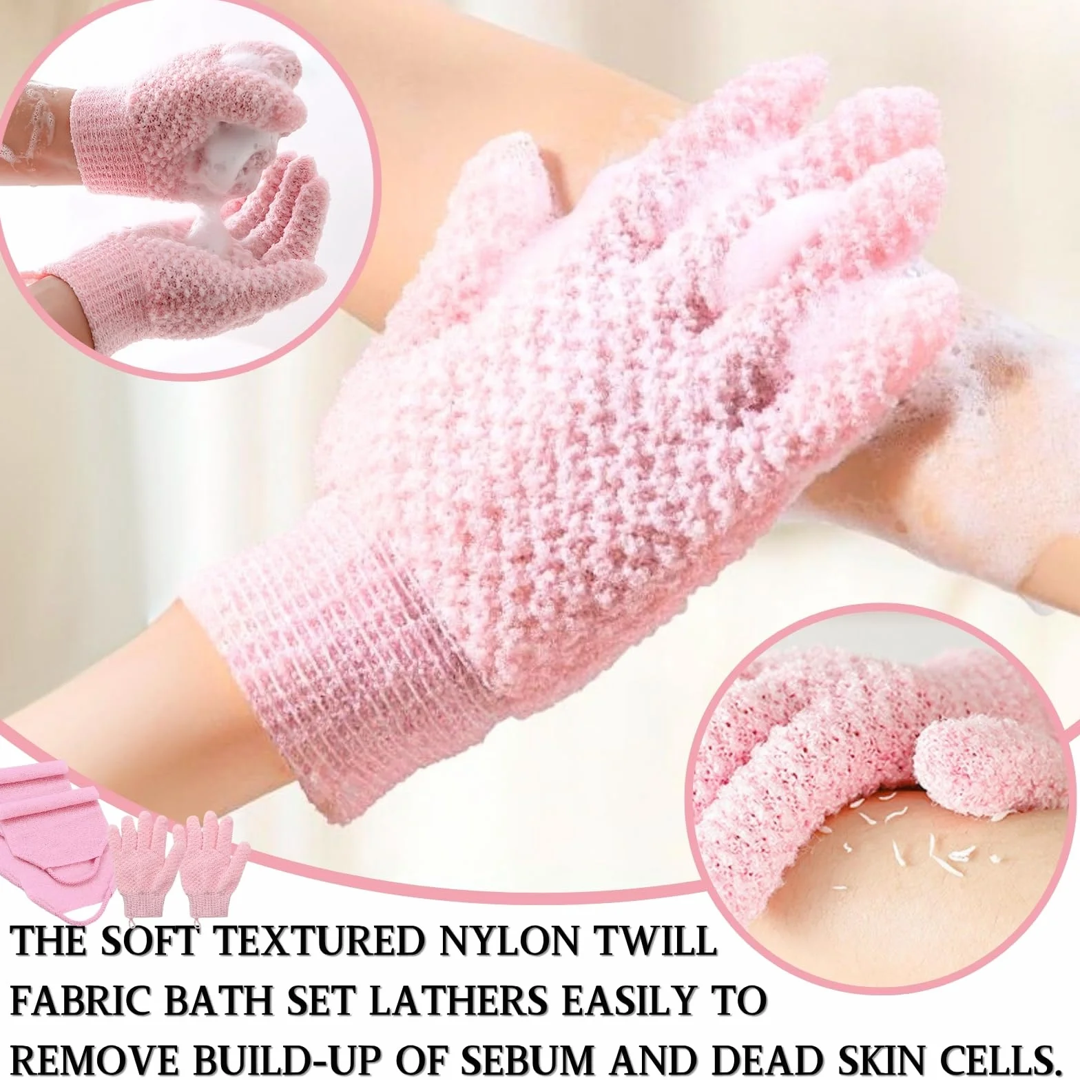 Gant Exfoliant Corps Set 2 Pièces Brosse Dos Douche Gant Gommage Visage Bain Rose