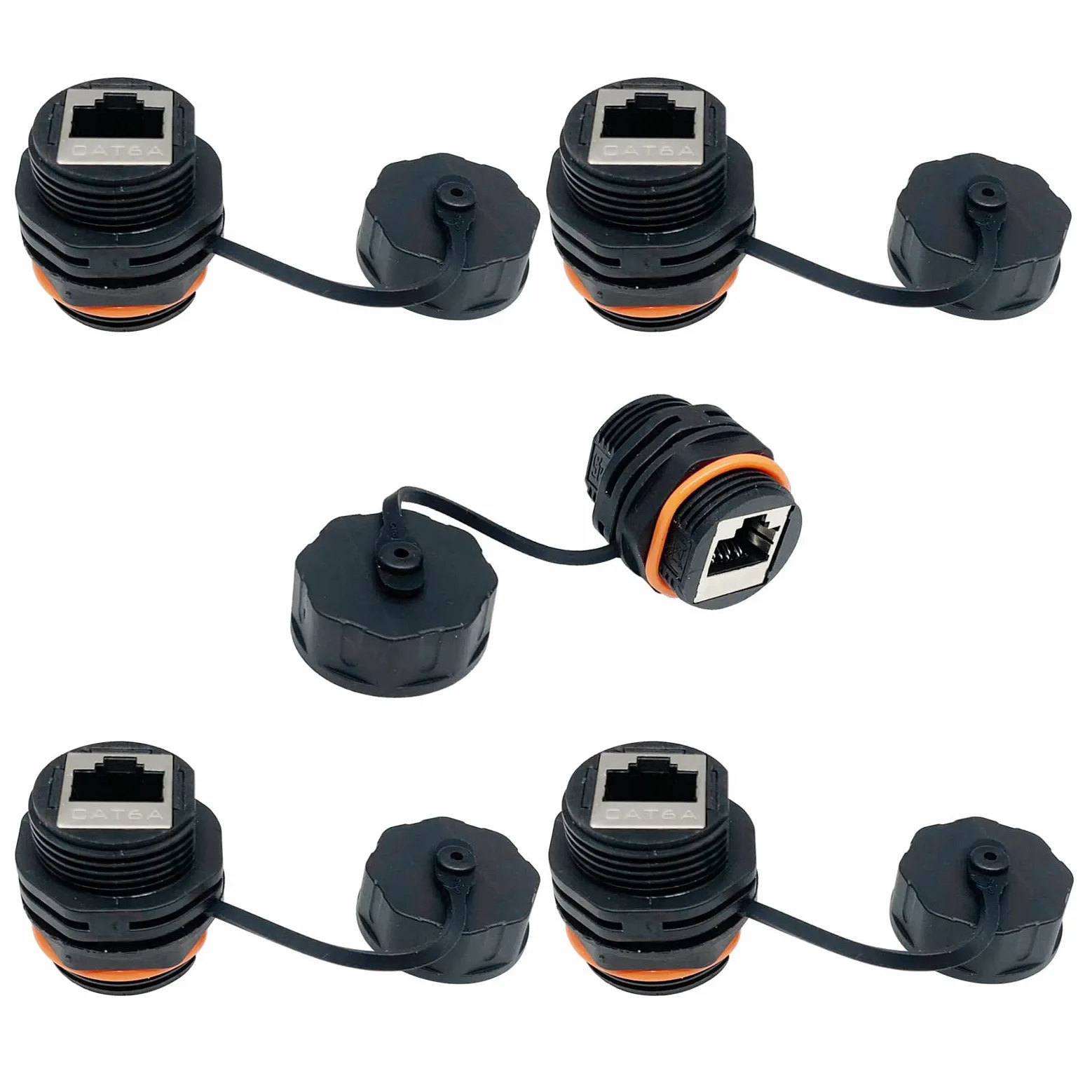 PENGLIN Lot de 5 coupleurs blindés étanches IP68 RJ45 Cat6a/Cat6 à montage sur panneau | Coupleur Ethernet Feedthrough - Design industriel robuste - Idéal pour l'installation de câbles réseau en plein air