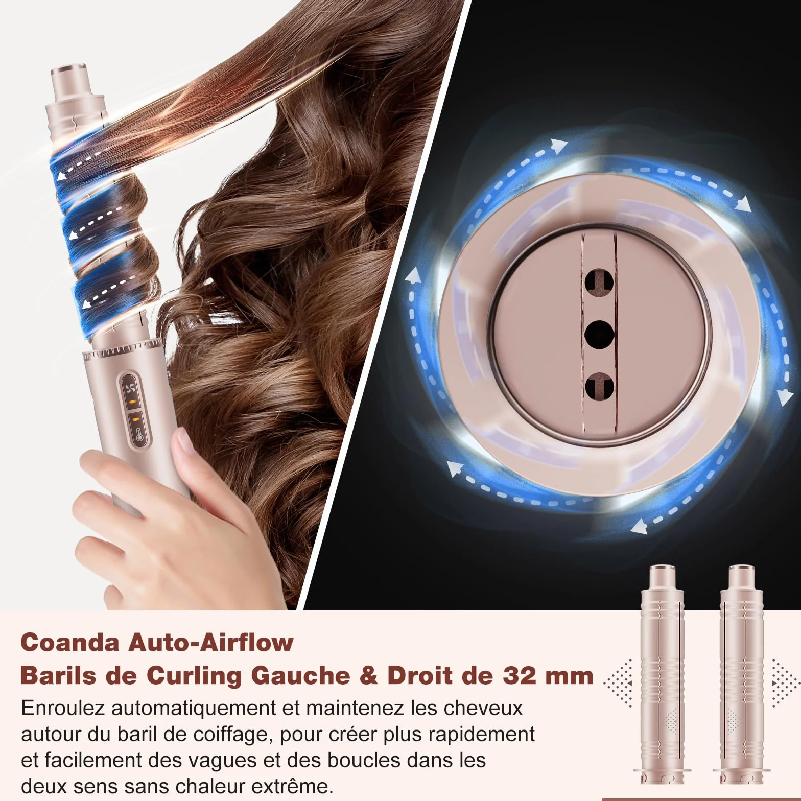 7MAGIC 7 en 1 Air Styler Sèche-cheveux Ionique Brosse Soufflante Lisseur Fer à Friser Automatique Ensemble Coiffure Multifonction avec Boîte Voyage