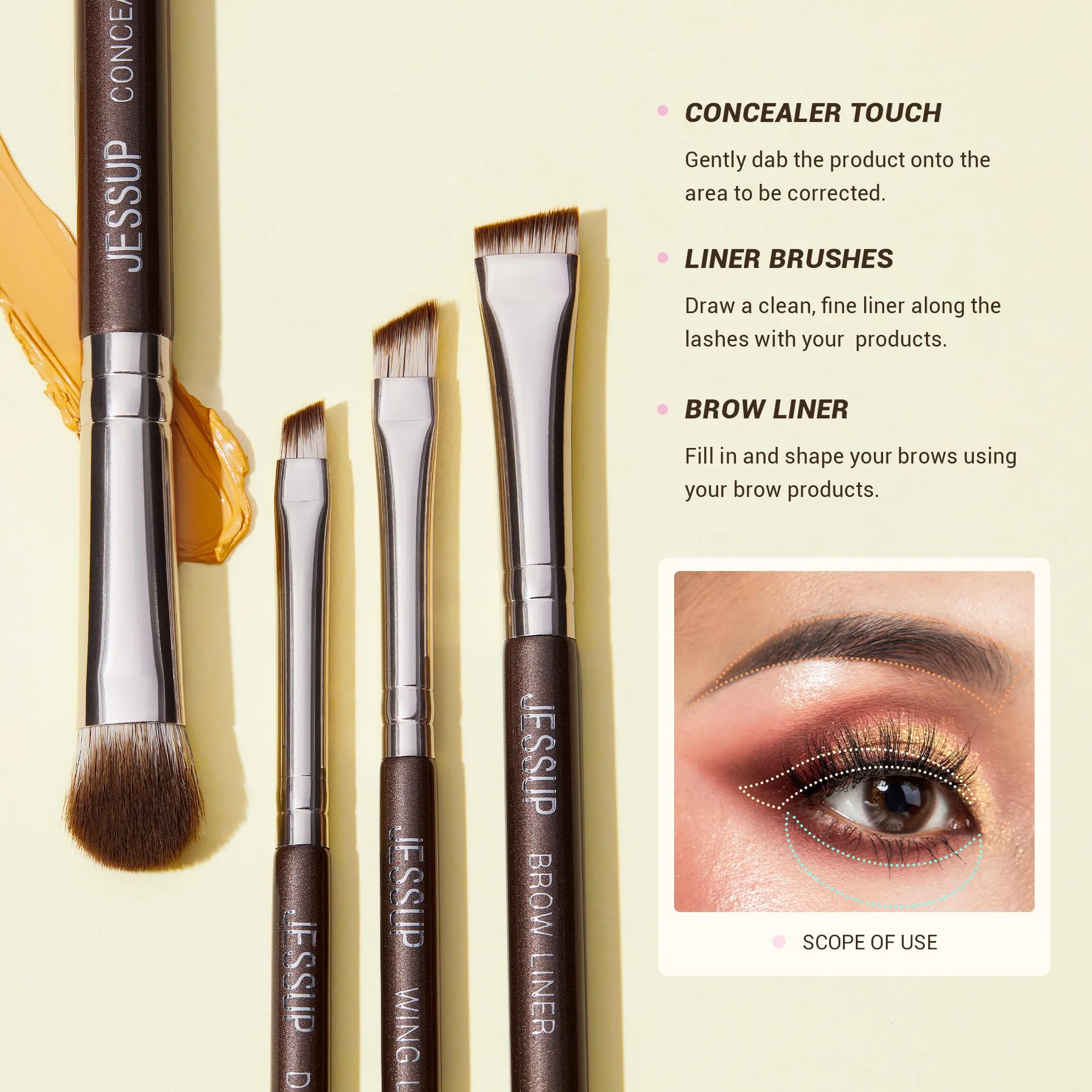 Jessup Lot 15 Pinceaux Maquillage Yeux Professionnels Synthétiques Marron