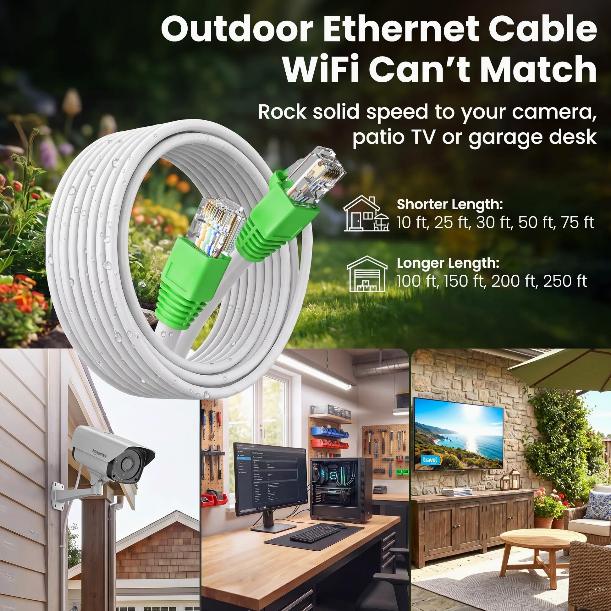 GEARit Câble Ethernet extérieur Cat6 (15,2 m) 23 AWG en cuivre pur, FTP, LLDPE, imperméable, enfouissement direct, dans la terre, résistant aux UV, PoE, réseau, LAN, Internet, câble Cat 6, Cat6 – 15,2