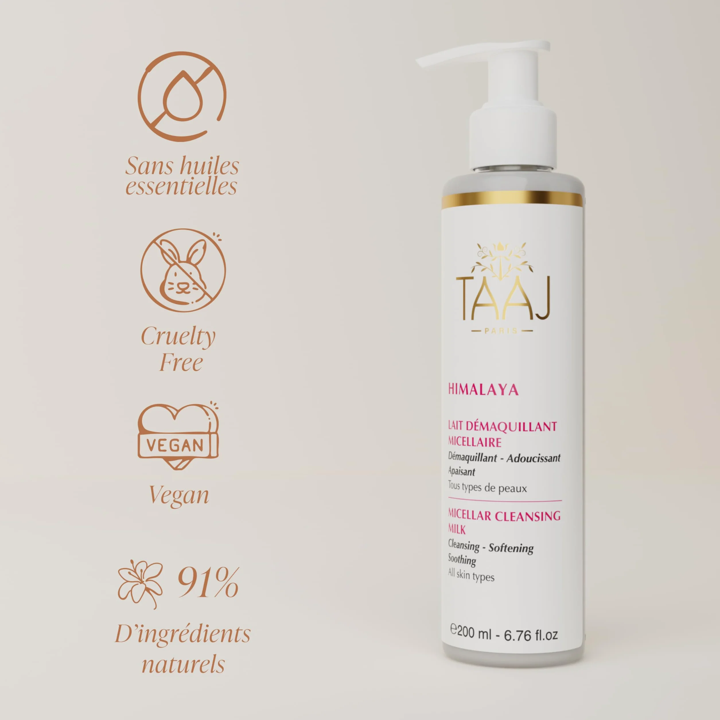 Hymalaya Lait Démaquillant Micellaire 200 ml Vegan Fabriqué en France