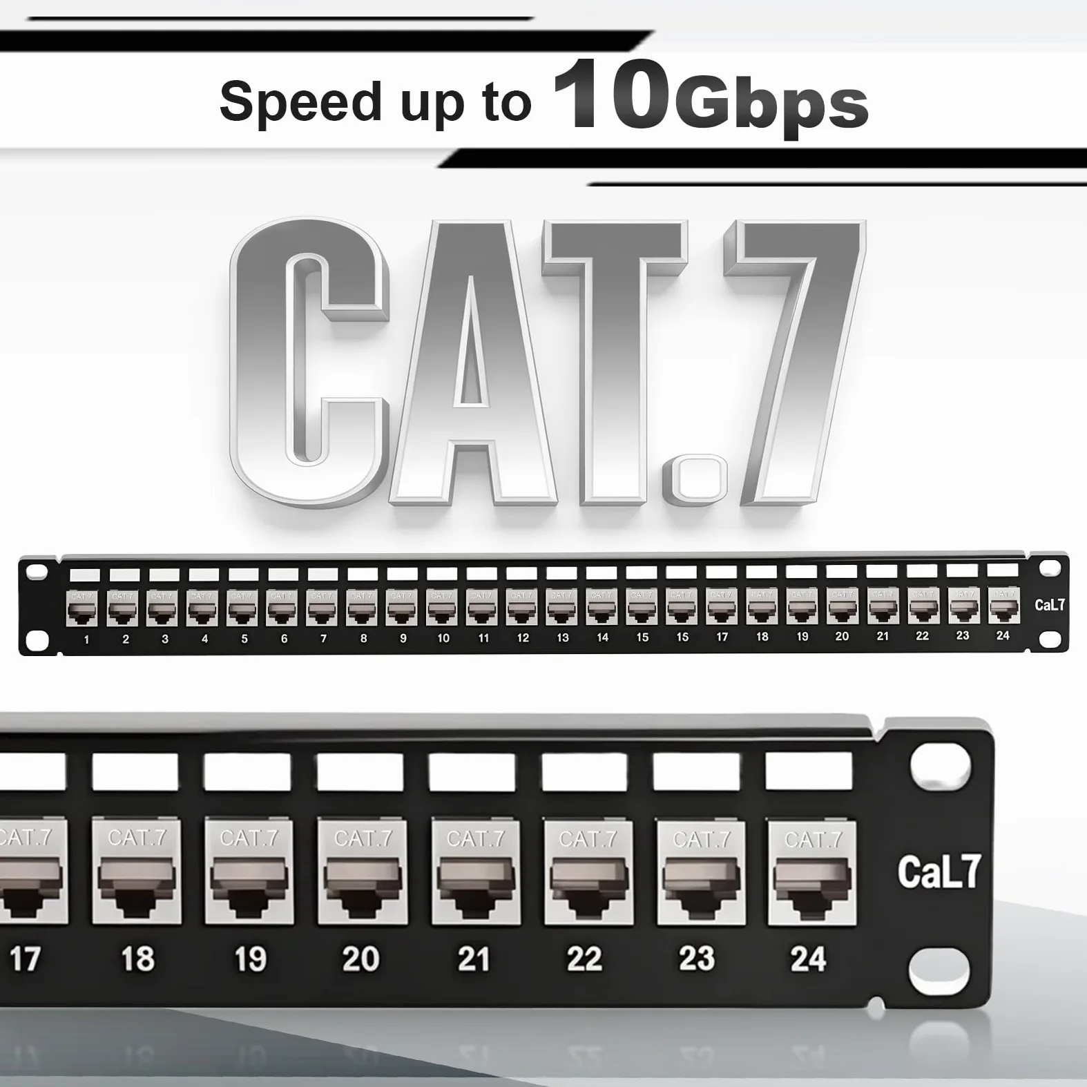Panneau de brassage 24 ports CAT7 1 U 19" - Montage en rack - Blindé - Compatible avec les modules Keystone (CAT5/CAT6/CAT7/CAT8) - Pour réseau 10 Gbit/s - 600 MHz - Noir - Boîtier vide à
