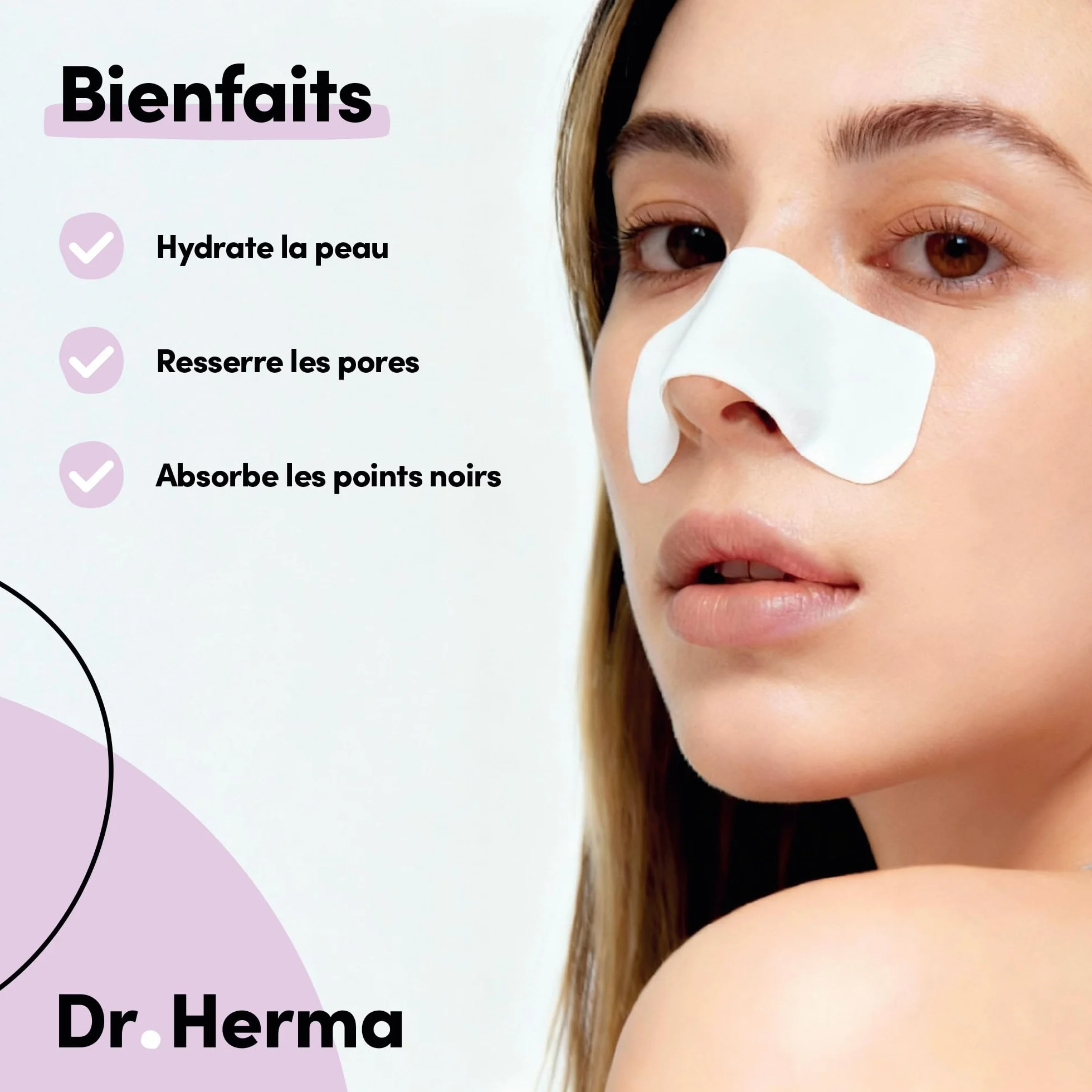 Dr Herma Patch Nez Point Noir 2 étapes Format Nez Purifie Désincruste Ressere les Pores Patch Nasal Anti Imperfection Visage