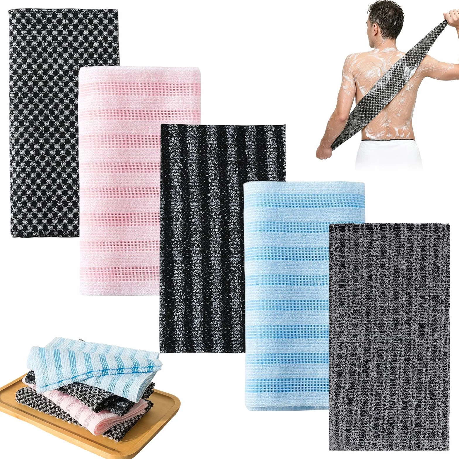 Serviette Exfoliante Douche 25×100 cm Japonaise pour Corps Dos Bras Jambes