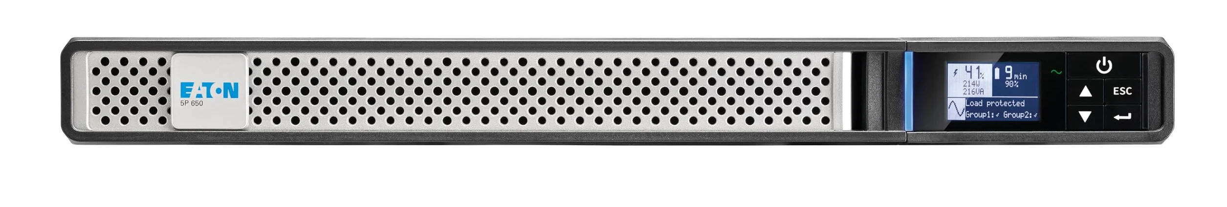 Eaton Onduleur 5P 650 IR G2 Line Interactive UPS Rack 1U 650VA 4 Prises IEC C-13 10A Parasurtenseur Batterie Ecran LCD Graphique Noir