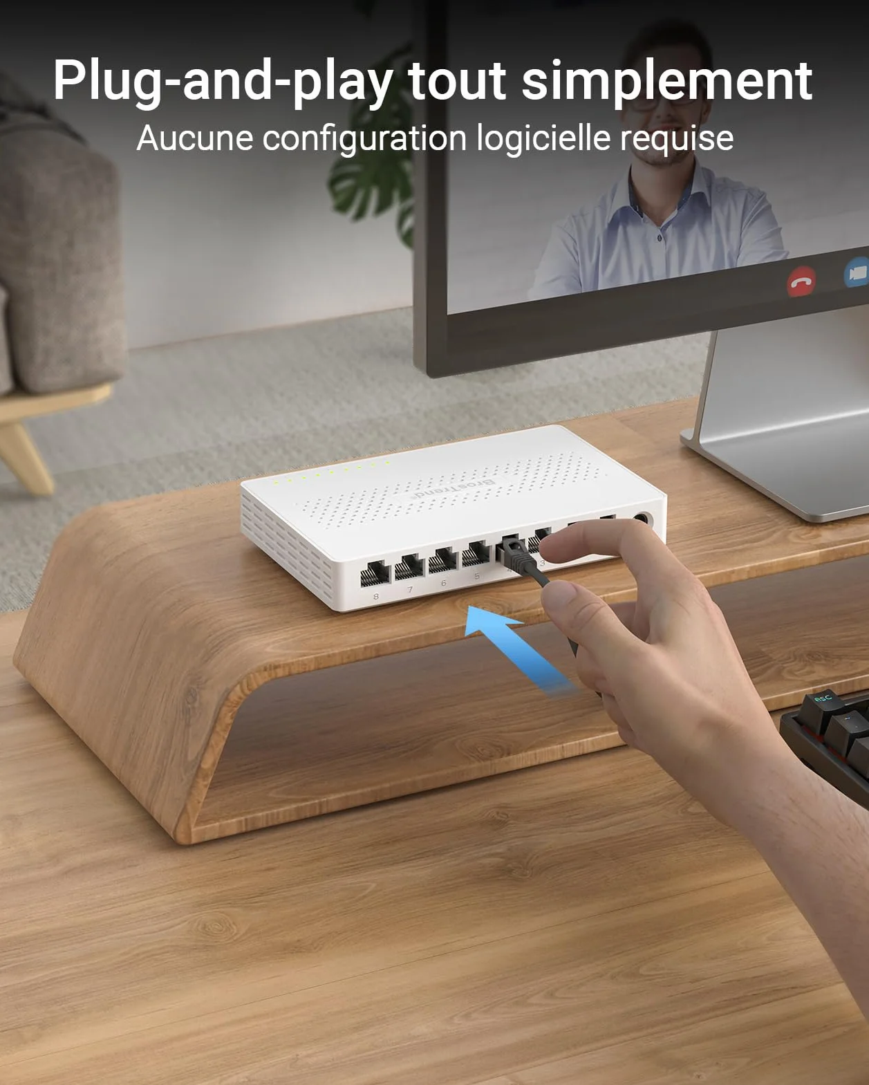 BrosTrend Switch Ethernet 2.5G 8 Ports, RJ45 Unmanaged, 2.5G Base-T, 100/1000/2500Mbps