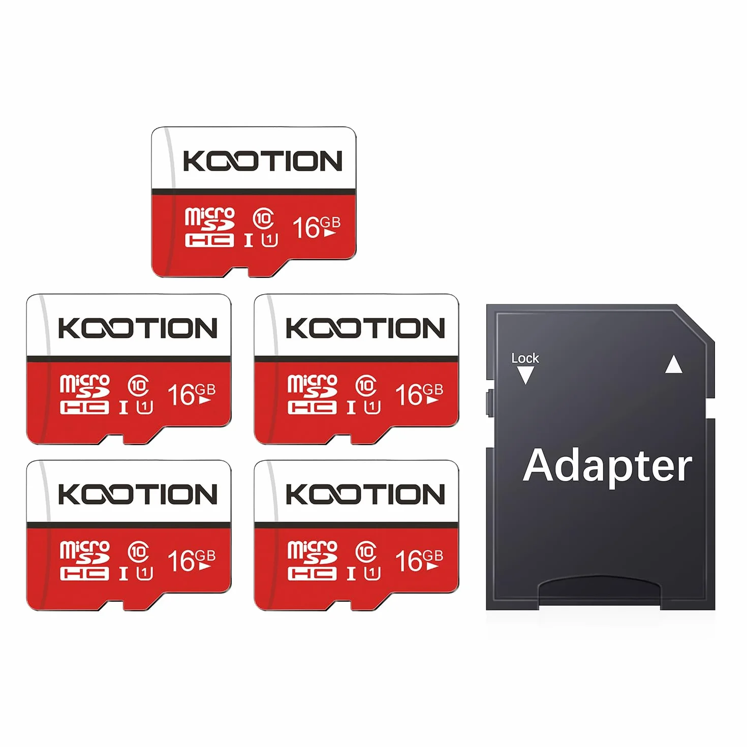 KOOTION Carte Micro SD 16 Go Lot de 5 UHS-I Classe 10 U1 avec Adaptateur