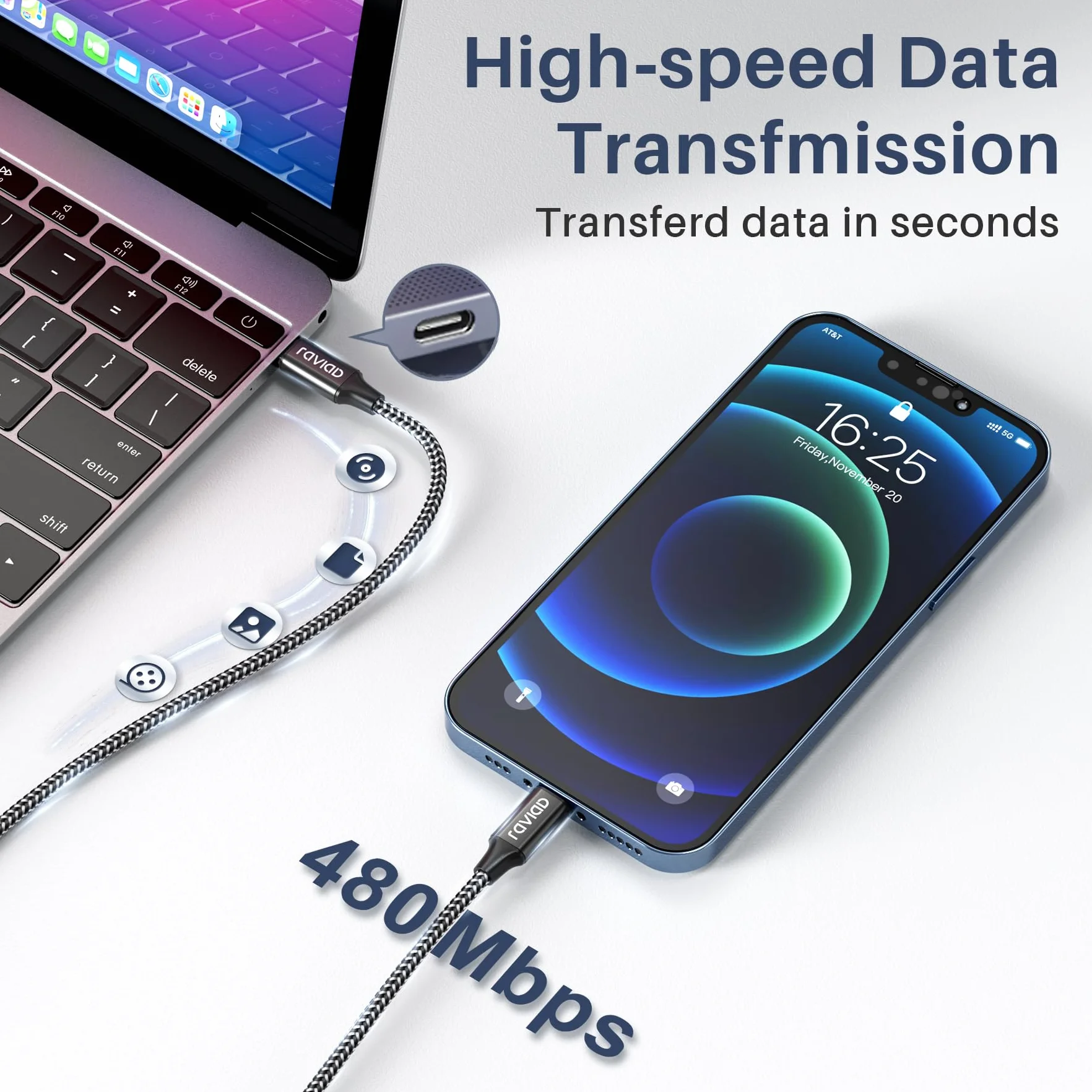RAVIAD USB C to Lightning Cable 0.5M+0.5M MFi Certified Fast Charger iPhone 14 13 12 11 Pro Max Mini XR XS X 8 7 Plus 6s 6 SE