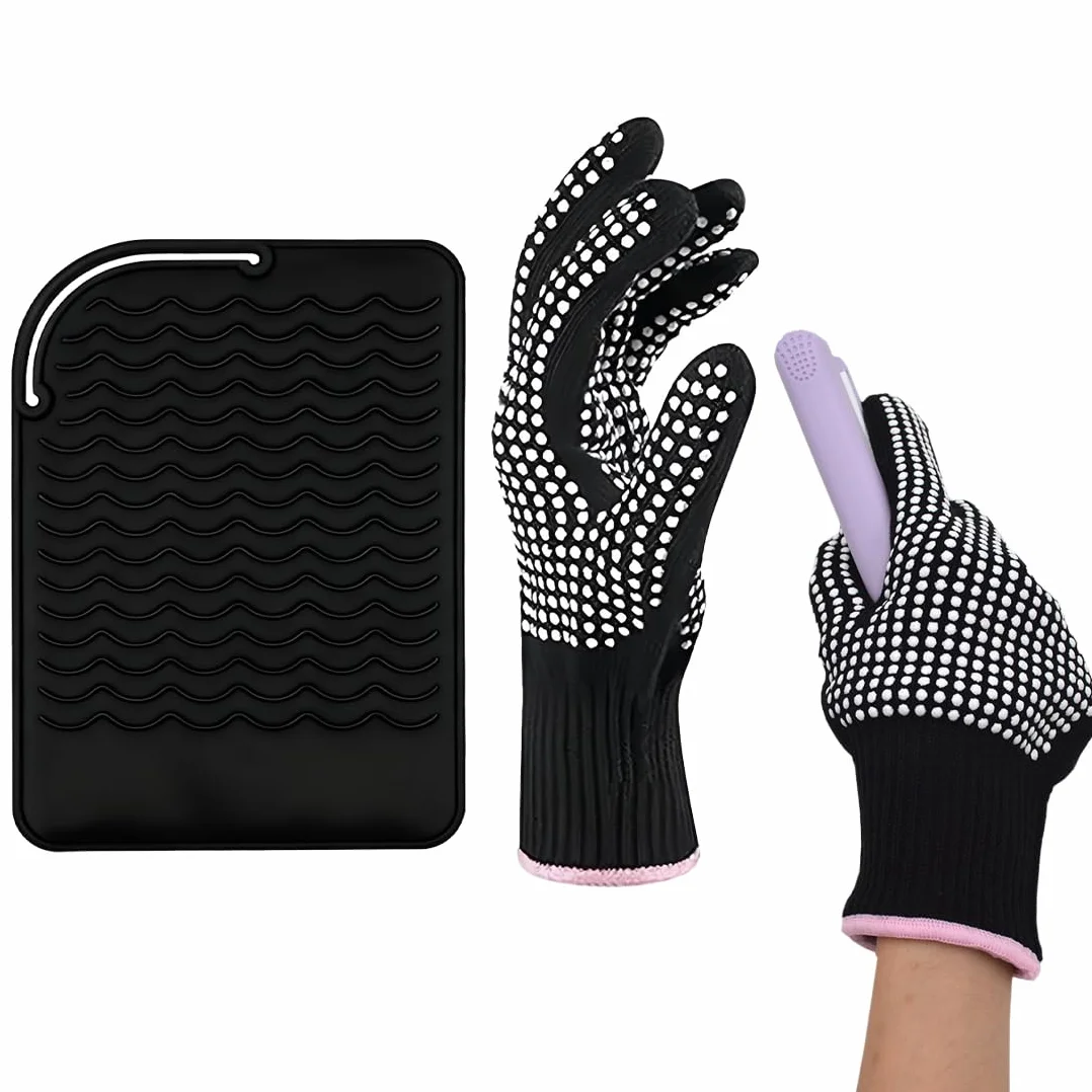 Gants résistants à la chaleur 2 pièces avec coussin isolant pour coiffure
