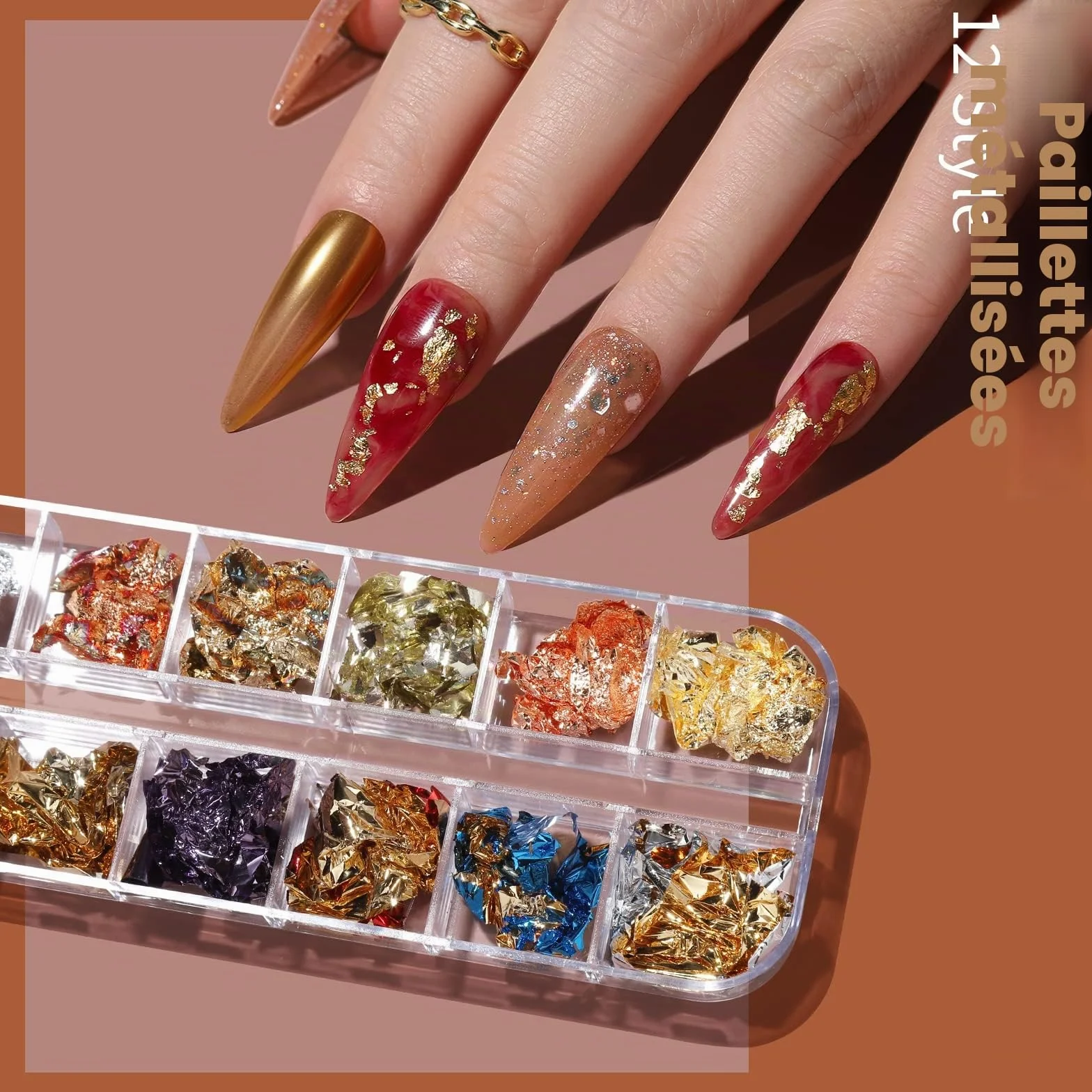 FANDAMEI Kit Nail Art Pinceaux Dotting Pens Strass Paillettes Papillon Feuille d'Or Décoration d'Ongles Rose