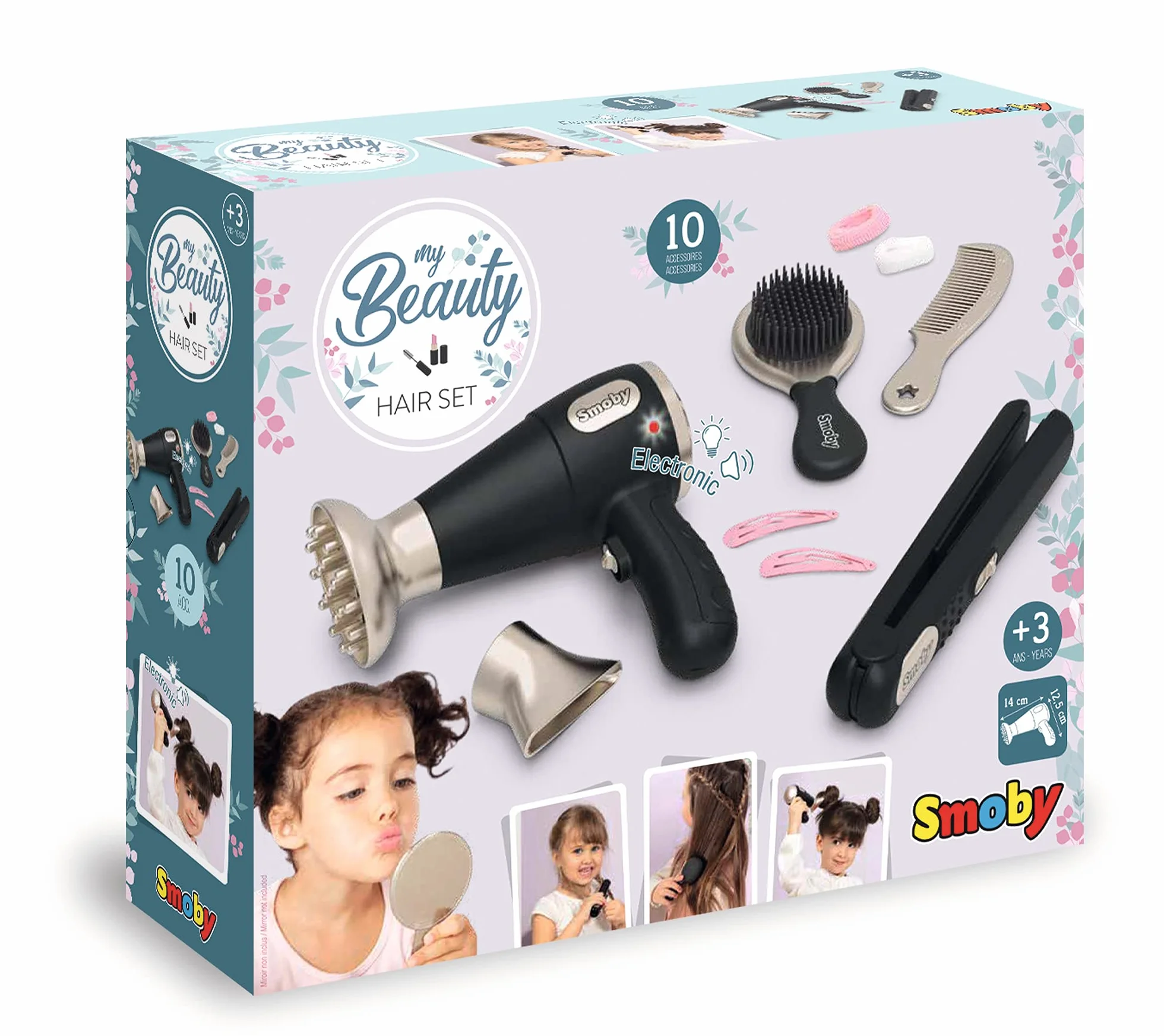 Smoby My Beauty Hair Set Set de Coiffure Enfant Lisseur et Sèche-Cheveux Factices Fonctions Électroniques