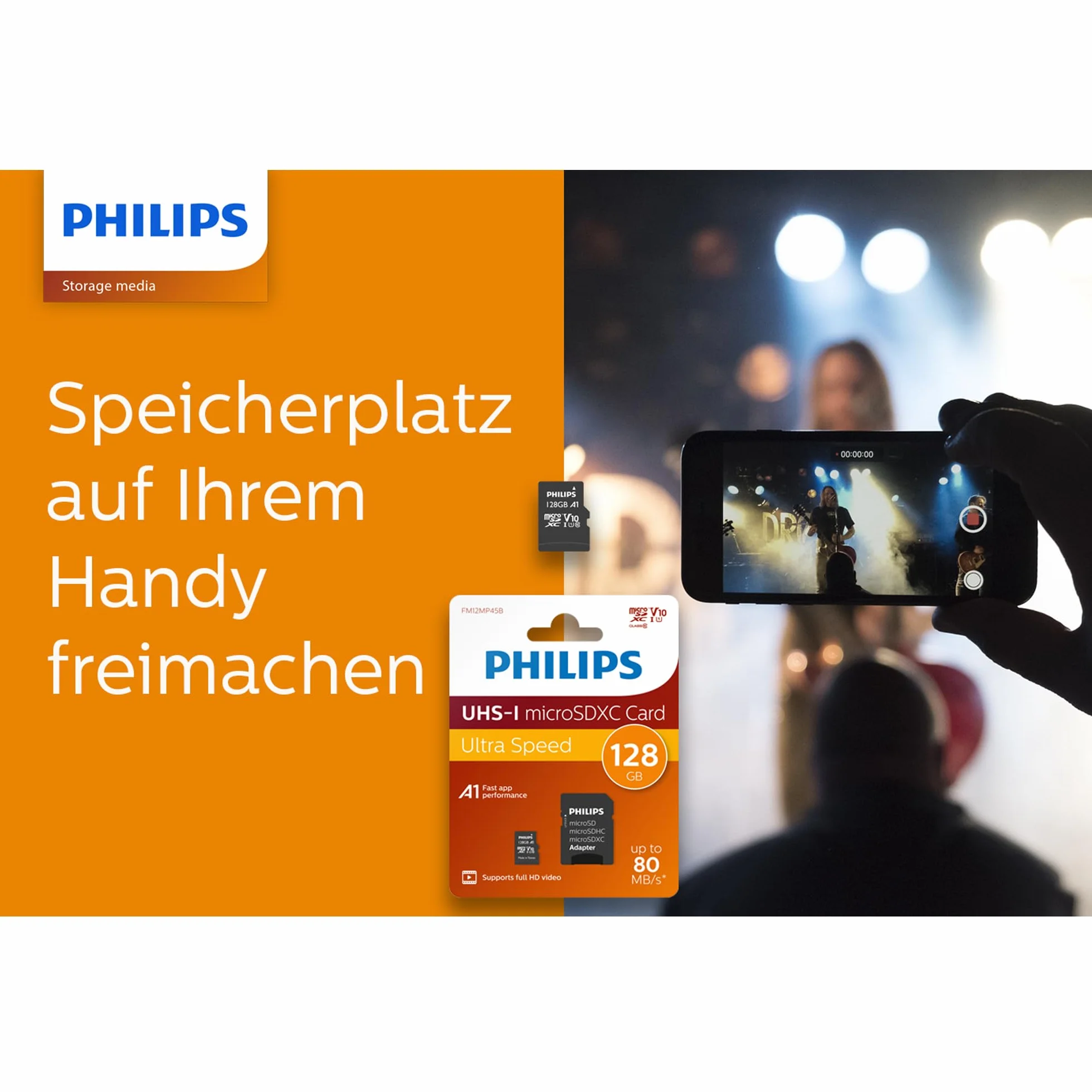 Philips Carte microSDXC 128 Go UHS-I U1 A1 V10 Lecture 80 Mo/s