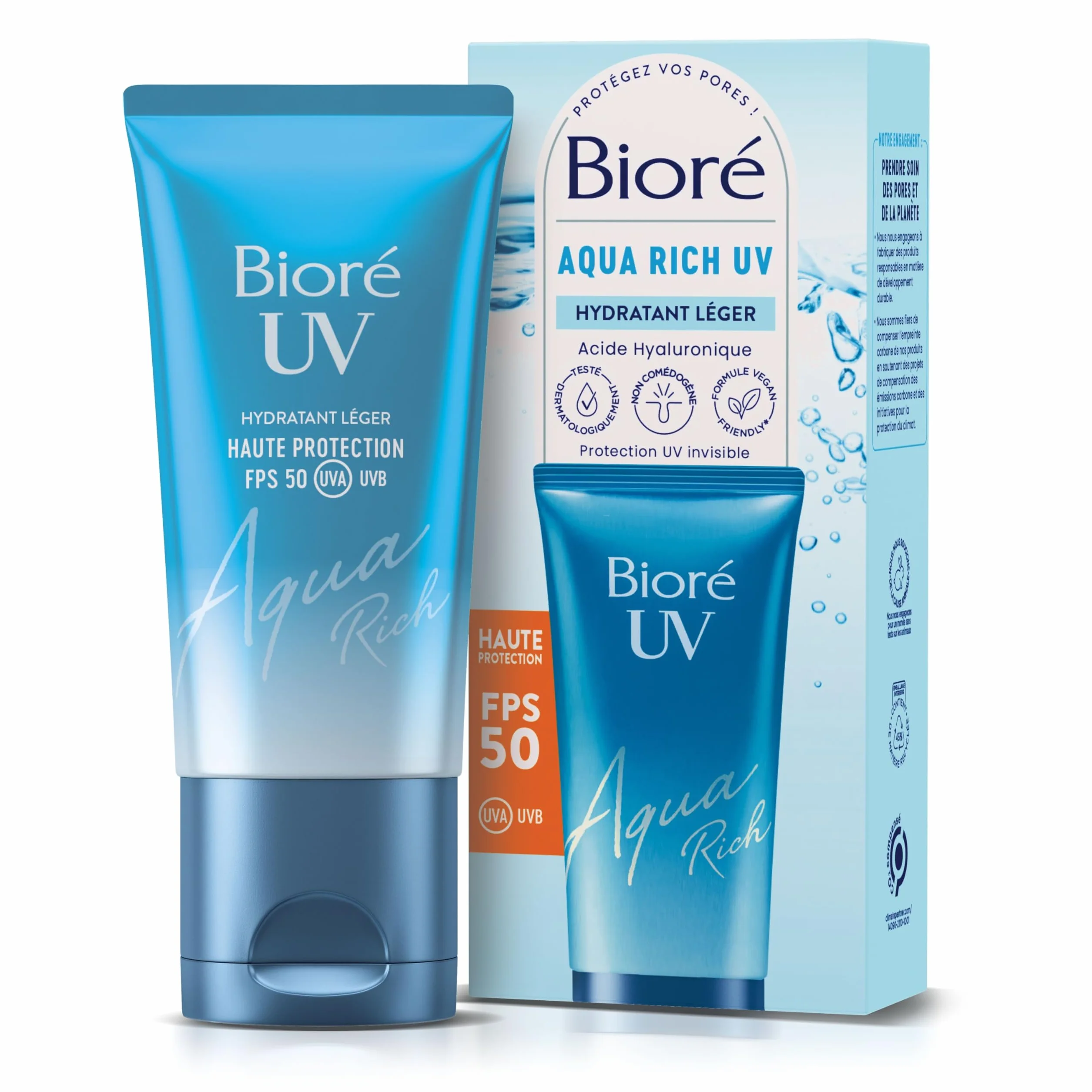 BIORÉ Aqua Rich UV FPS50 PA++++ Crème solaire visage Haute Protection UV Hydratation Acide hyaluronique