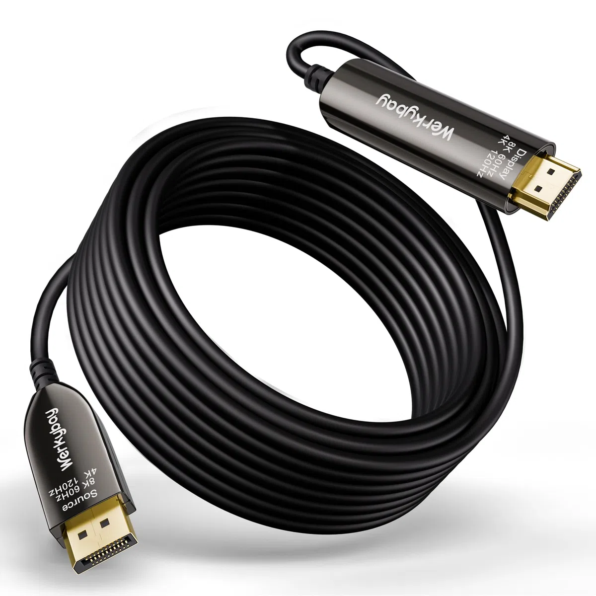 Câble DP 1.4 vers HDMI 2.1 Optique Actif (AOC) 30m, 8K@60Hz/4K@120Hz Unidirectionnel, Displayport to HDMI Fiber Optical Cable pour Ordinateur Portable, Projecteur, Moniteurs, HDTV etc
