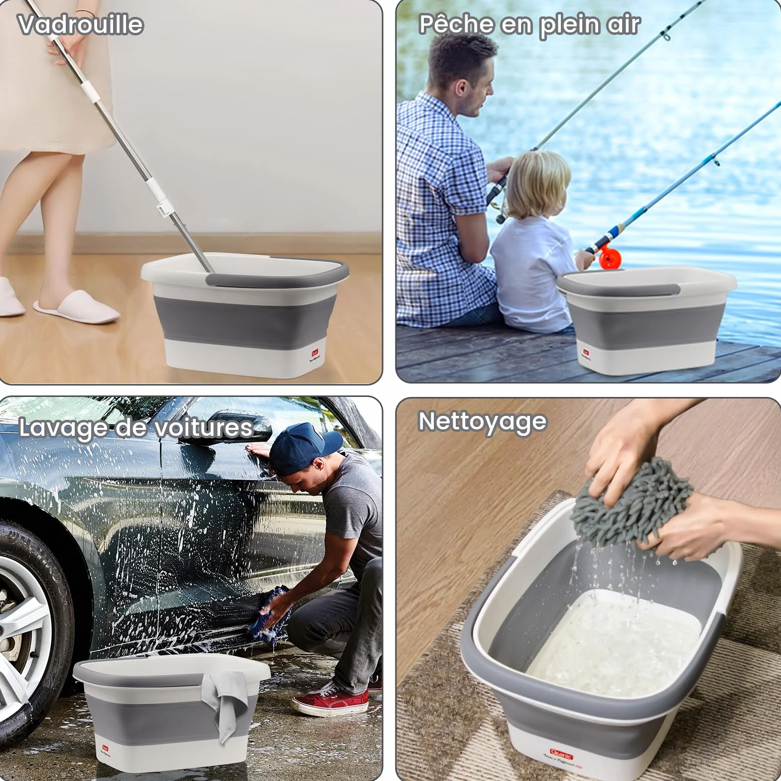 DEANIC Bain de Pied Plié, Bassine Pied avec Poignée, Thalasso Pied 8 Rouleaux Massage 54 Bosses (Gris)