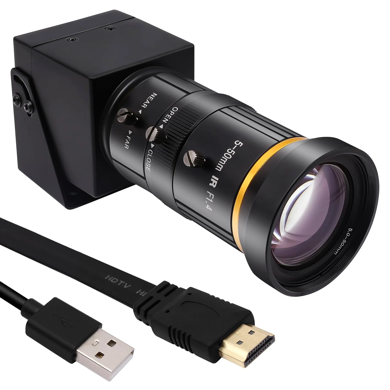 SVPRO Caméra HDMI USB 4K avec téléobjectif 5-50 mm, zoom optique 10x, mise au point manuelle en streaming, webcam H.264, caméra industrielle microscope pour PC/moniteur/TV/projecteur
