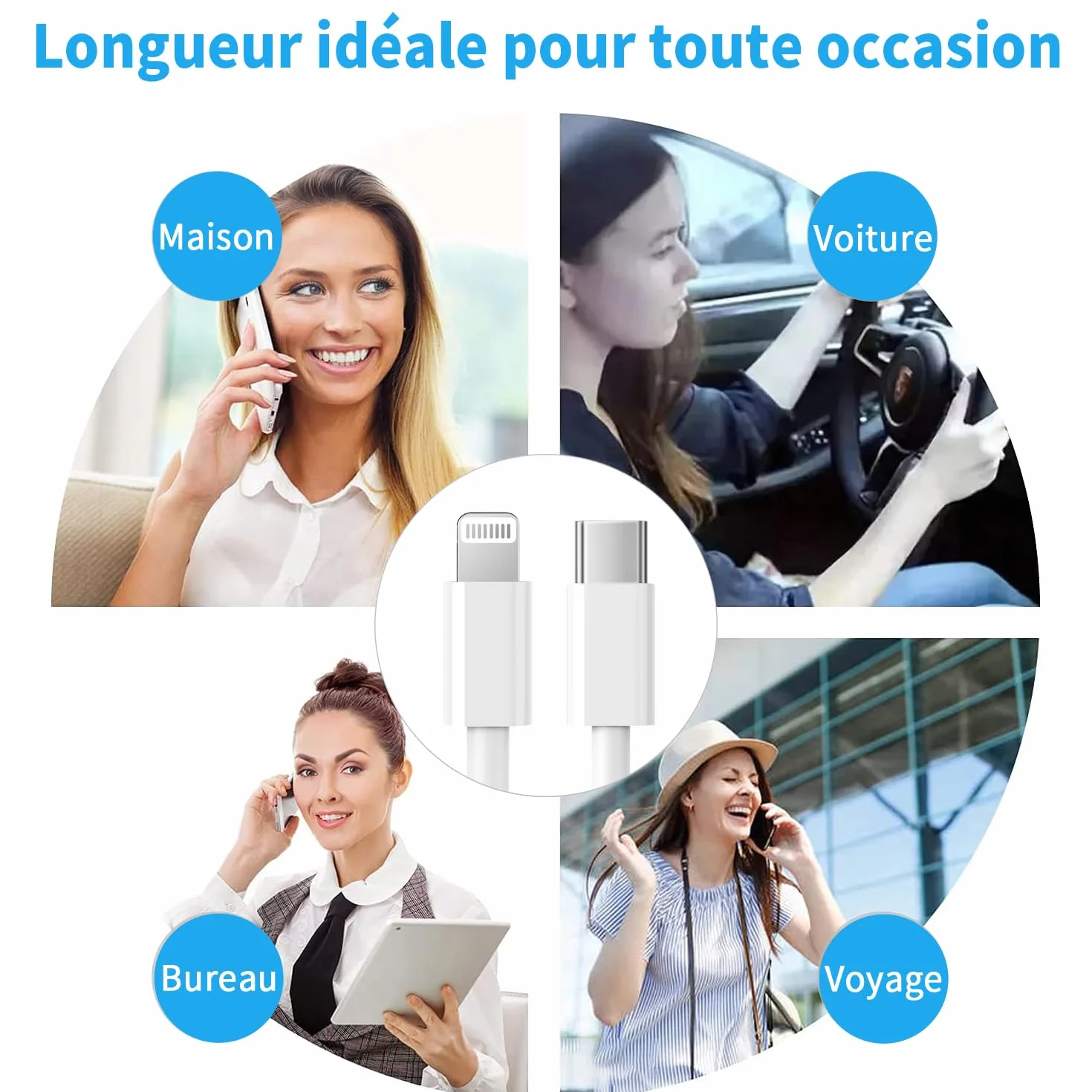 RCTech Câble USB C vers Lightning 1.8 m Lot de 3 MFi Certifié Charge Rapide Power Delivery pour iPhone 14/13/13 Pro/12/12 Pro Max/12 Mini/11/11 Pro/XS/XR/X/8/8 Plus/iPad Blanc