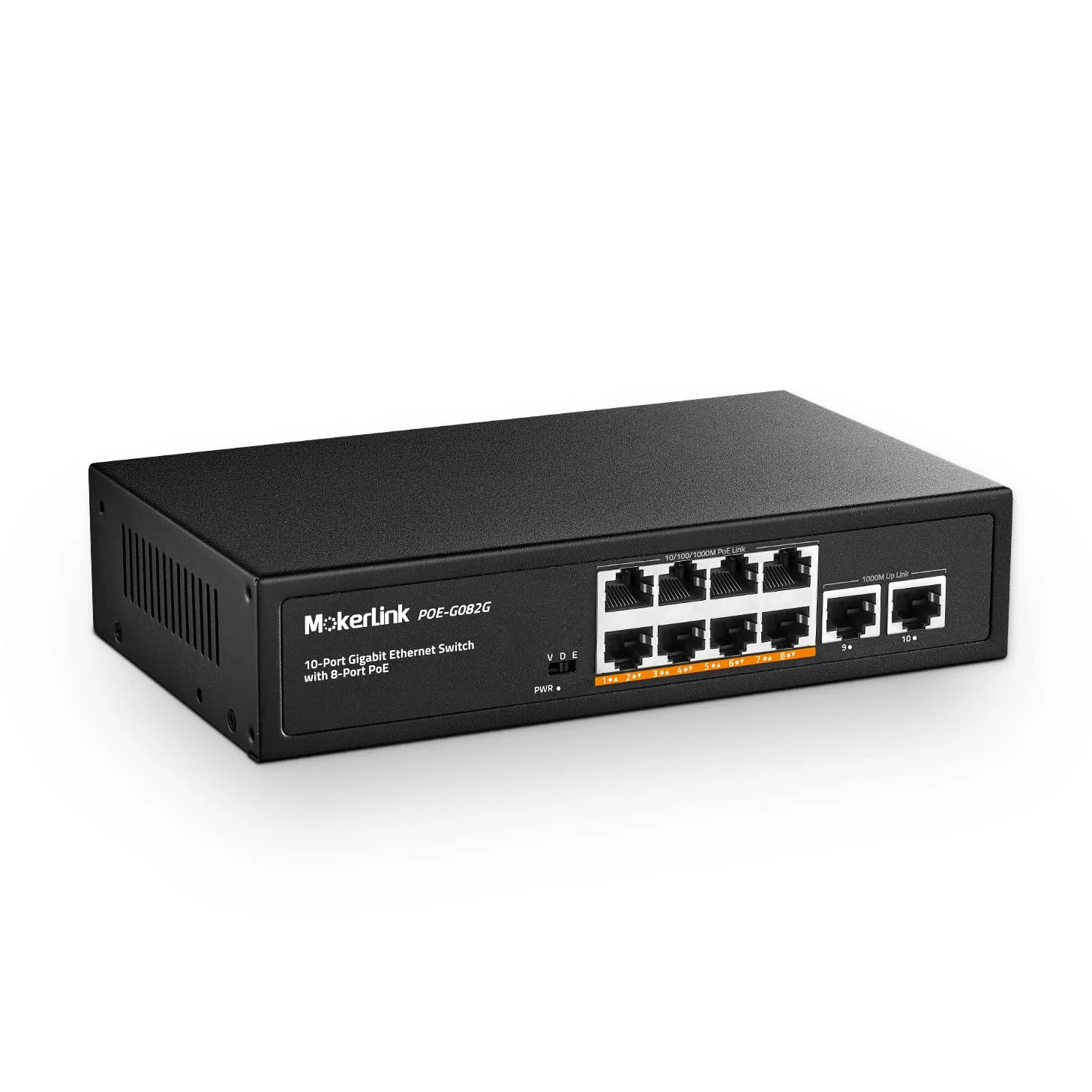MokerLink Switch Poe Gigabit 10 Ports , 8 GE Poe+, 2 GE Uplink, 10 / 100 / 1000Mbps, 120W 802.3af/at Poe, commutateur Ethernet Plug - and - Play sans Ventilateur