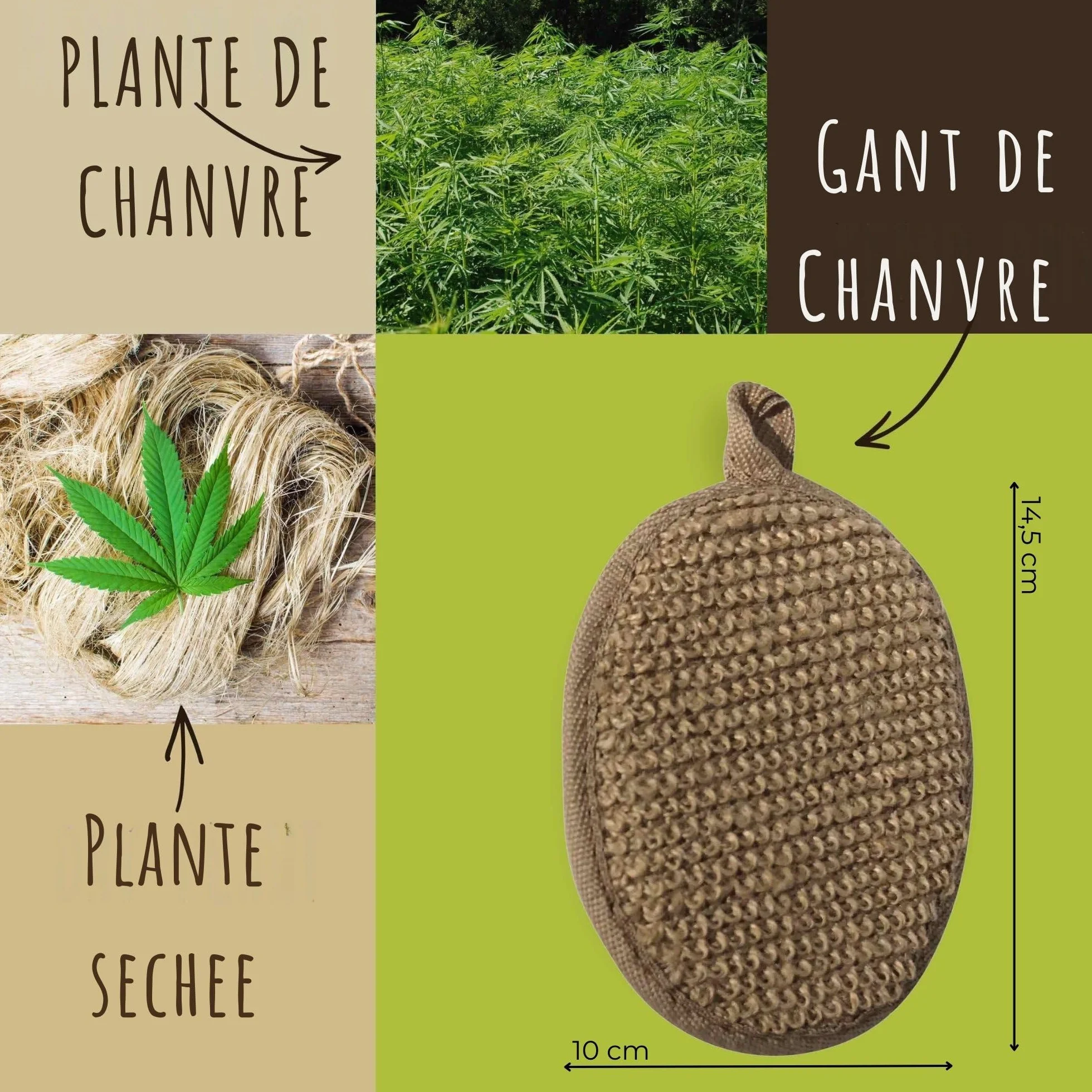 Lot de 3 Gants Exfoliants Naturels Luffa Chanvre Sisal Corps Visage Zéro Déchet
