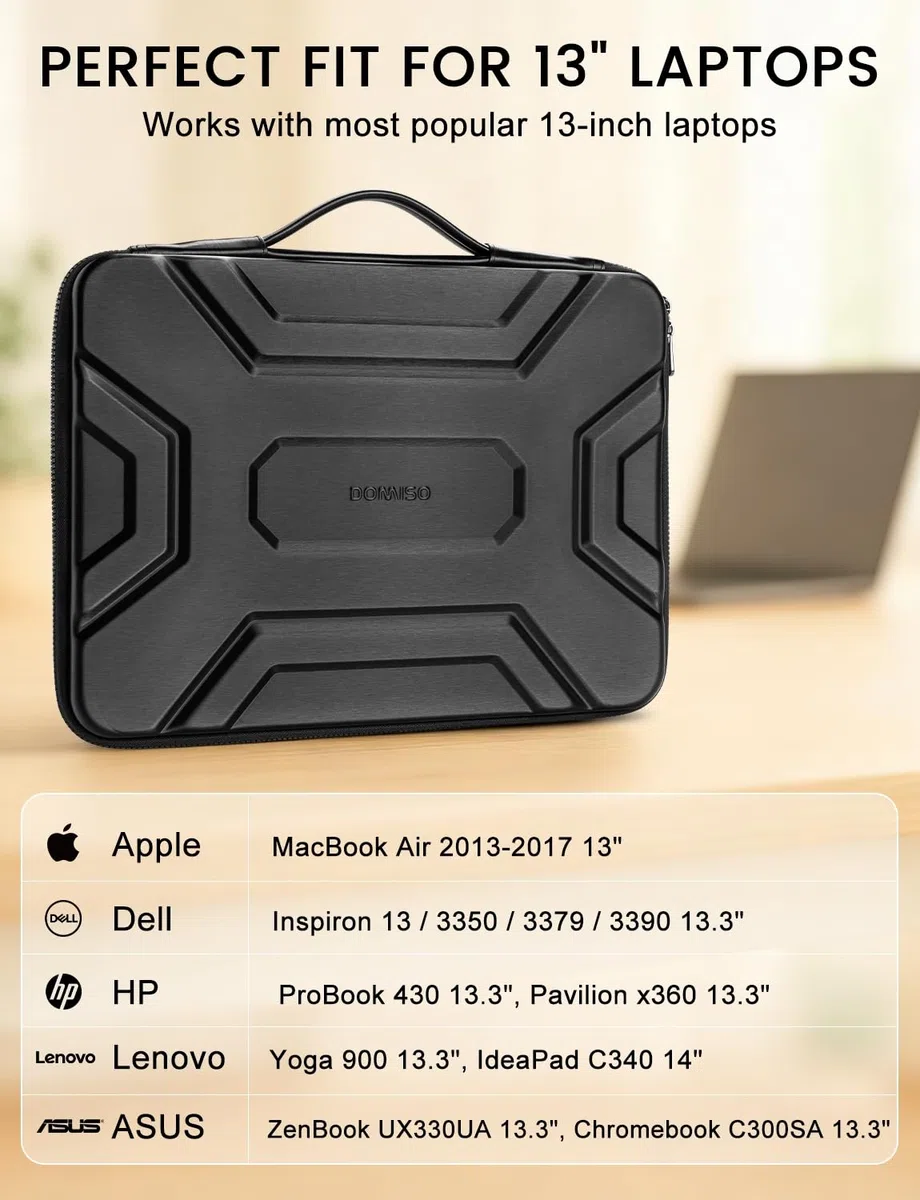 DOMISO Housse de protection pour ordinateur portable 13,3" avec poignée - Antichoc - Étanche - En EVA - Pour ordinateurs portables de 13 à 13,3" / HP Dell Asus Lenovo 13,3" - Noir