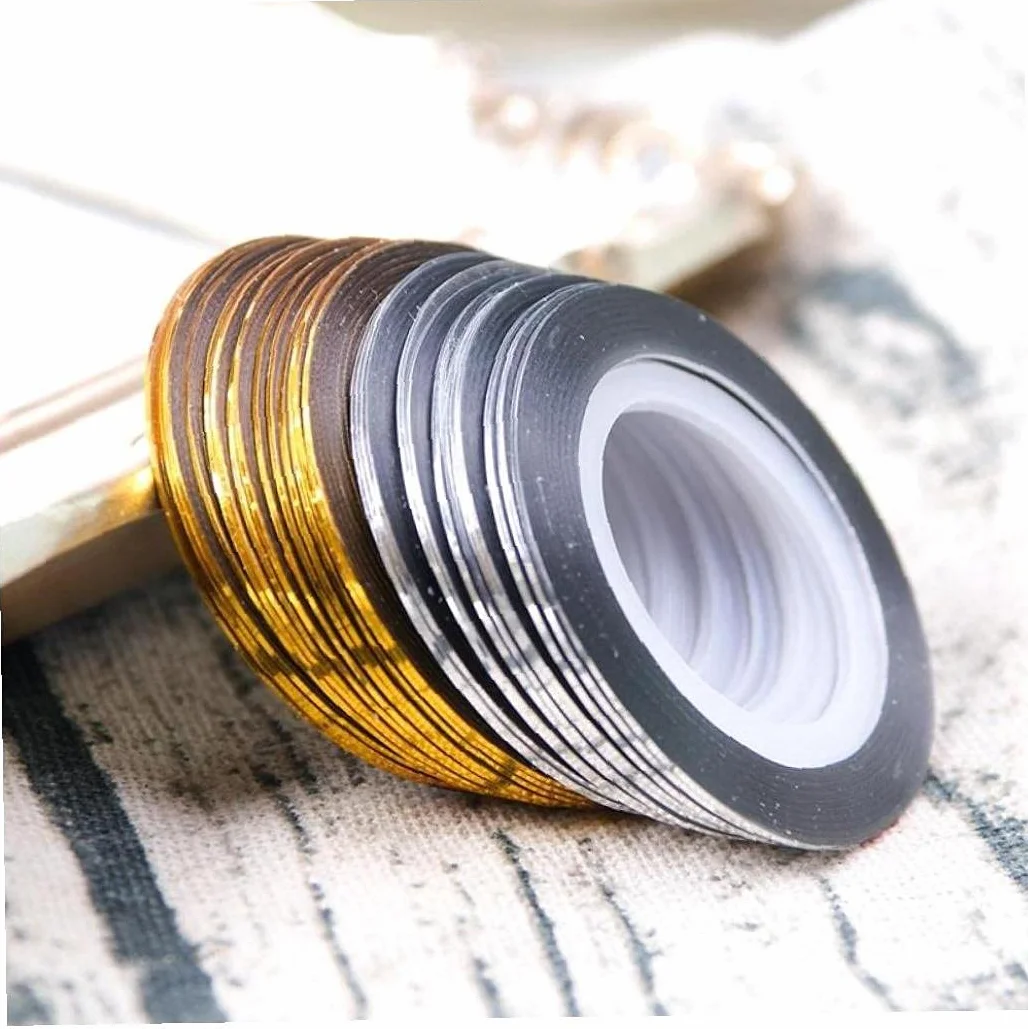 Ruban Striping À Ongles 20 Rouleaux Décalcomanies Rayures Ligne Stickers Bandes Coiffeur DIY Nail Art Or Argent