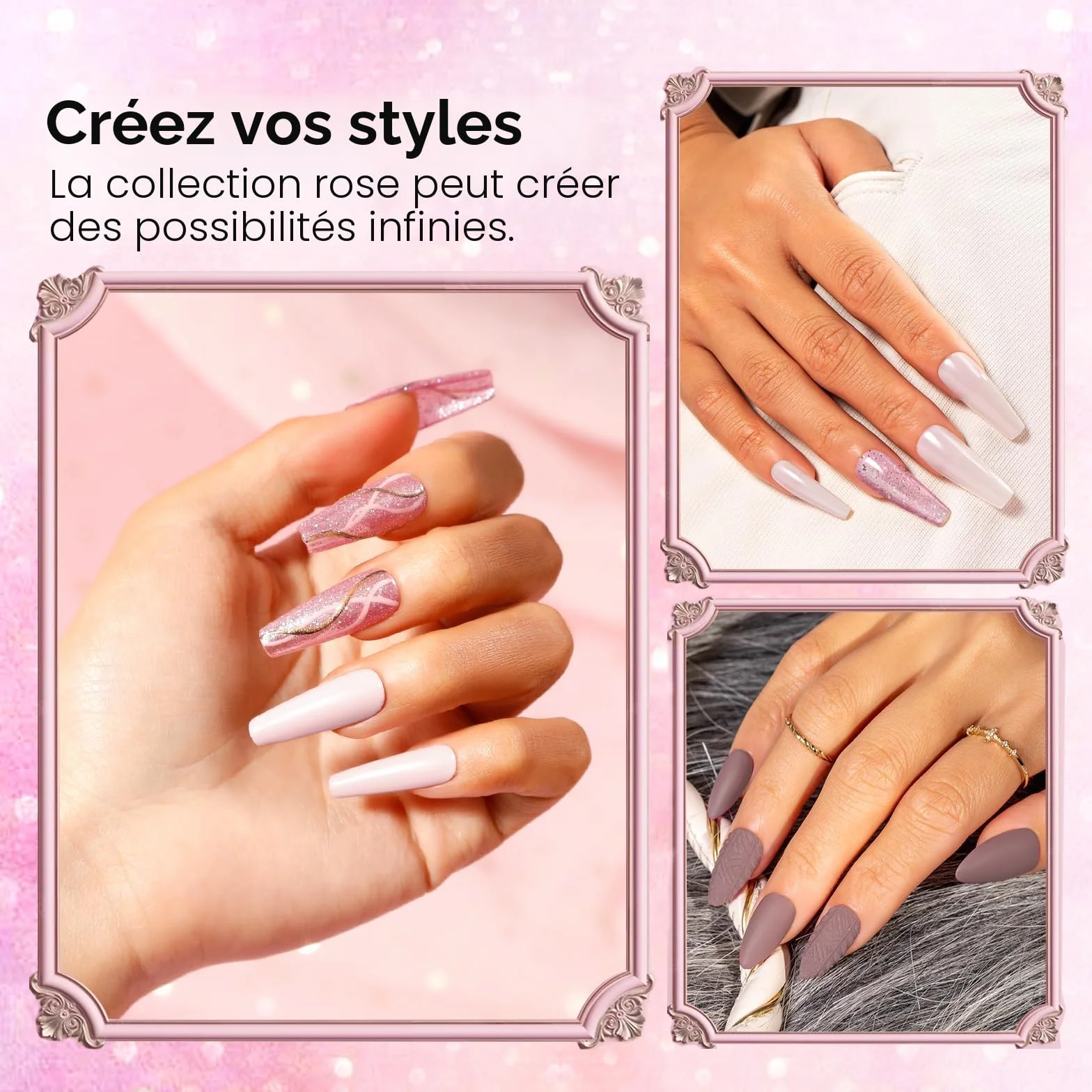 ROSALIND Vernis Semi Permanent 6 Couleurs Violet Avoine Rose Nude Pailleté Vernis à Ongles Soak Off UV LED Gel Nail Polish Kit