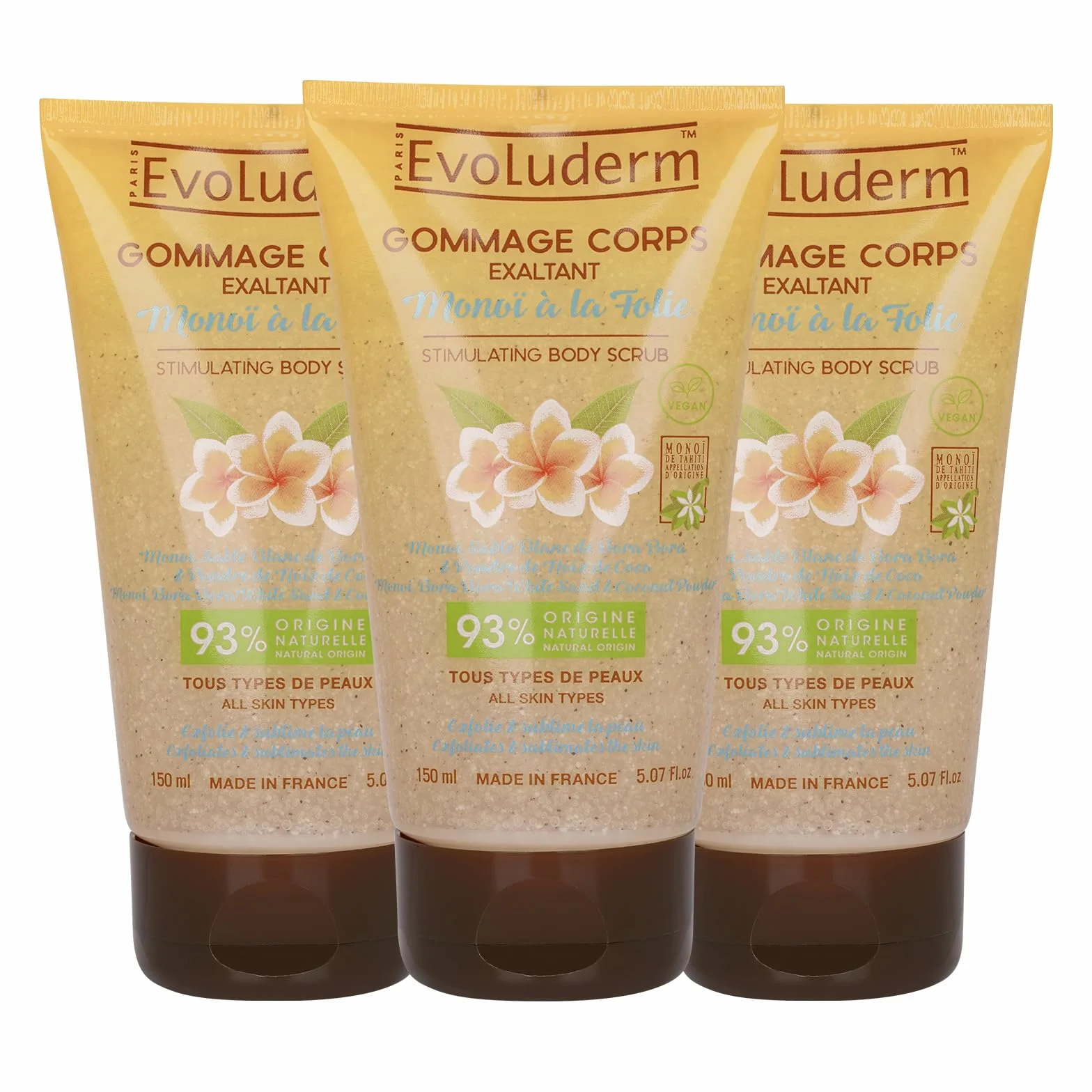 EVOLUDERM Gommage Corps Exaltant Monoi à la Folie 150 ml Lot de 3 x 150 ml