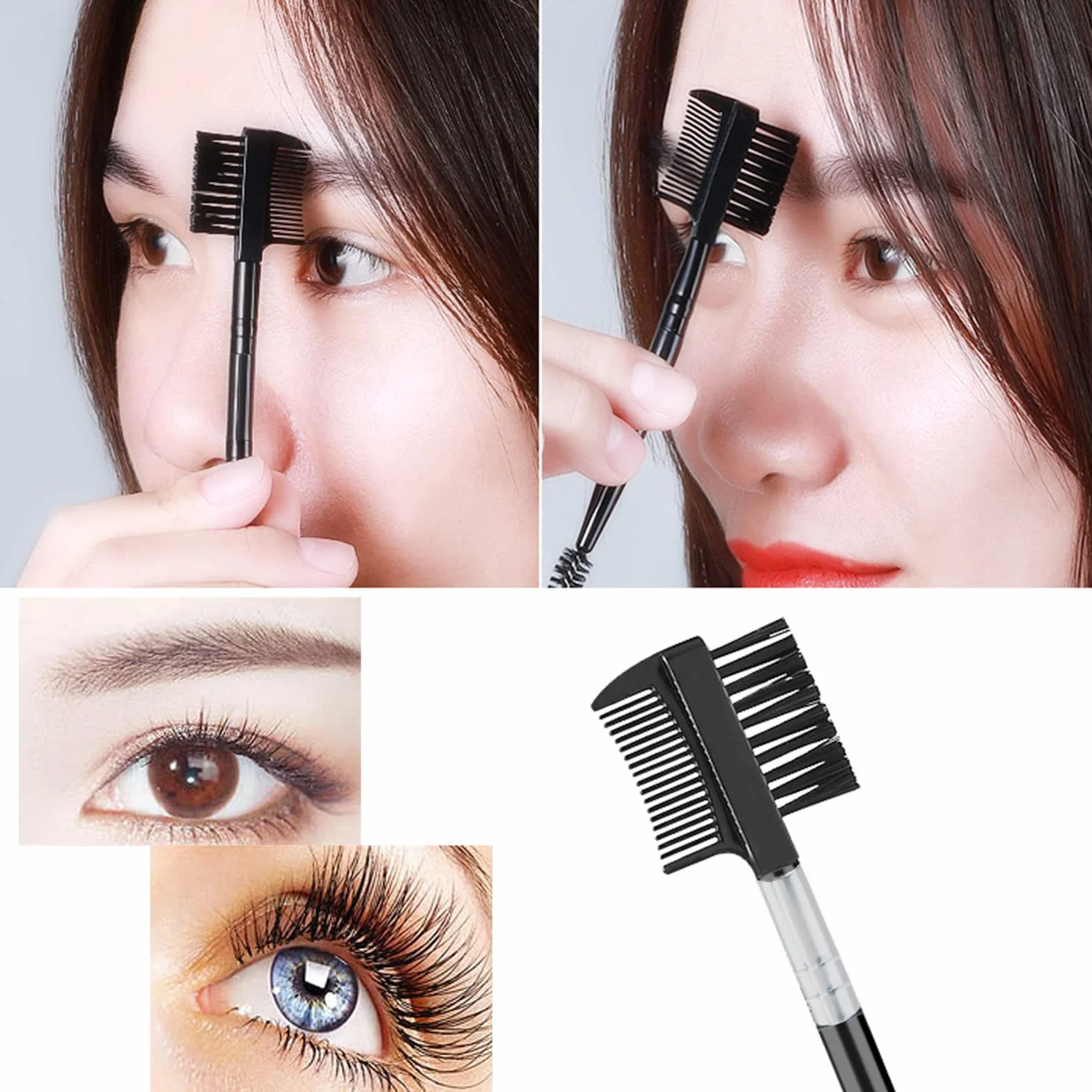 Brosse à Cils et Sourcils Peigne à Cils Pinceau à Sourcil Outil de Maquillage Noir