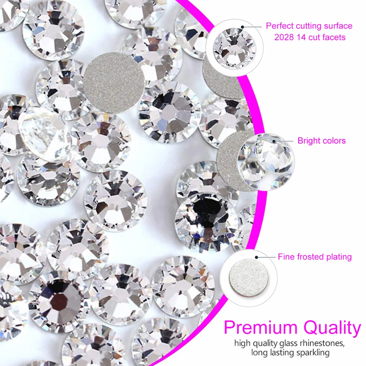 FITDON 3200 Pièces Strass Transparent Dos Plat pour Nail Art Verre Cristal Gemmes Ongles Diamant Clair