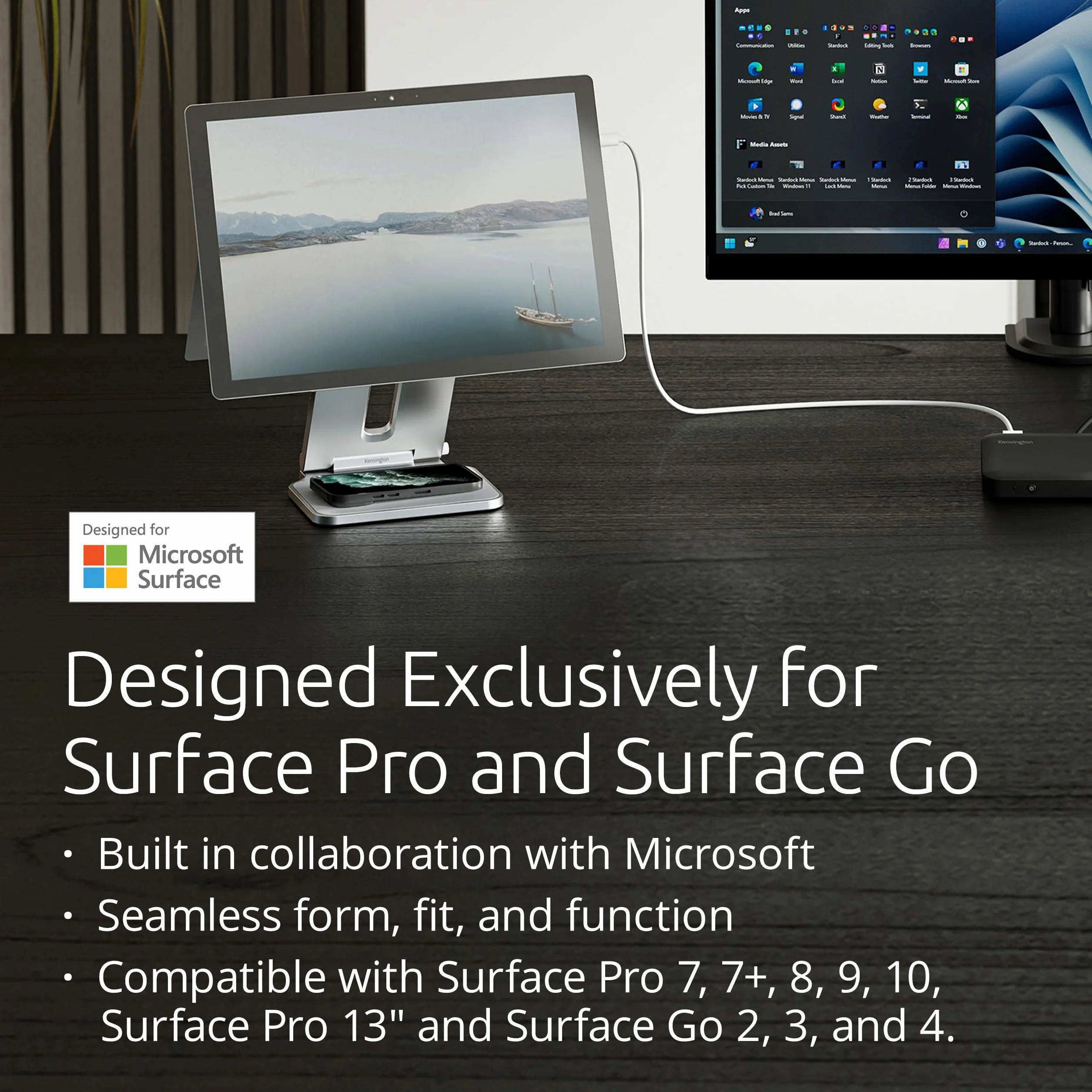 Kensington - Support pour Tablette Surface Pro & Surface Go, en Collaboration avec Microsoft, 126,4 x 139,4 x 193 mm, Base Antidérapante & Surface Matelassée, Support pour Tablette Tactile (K58277WW)