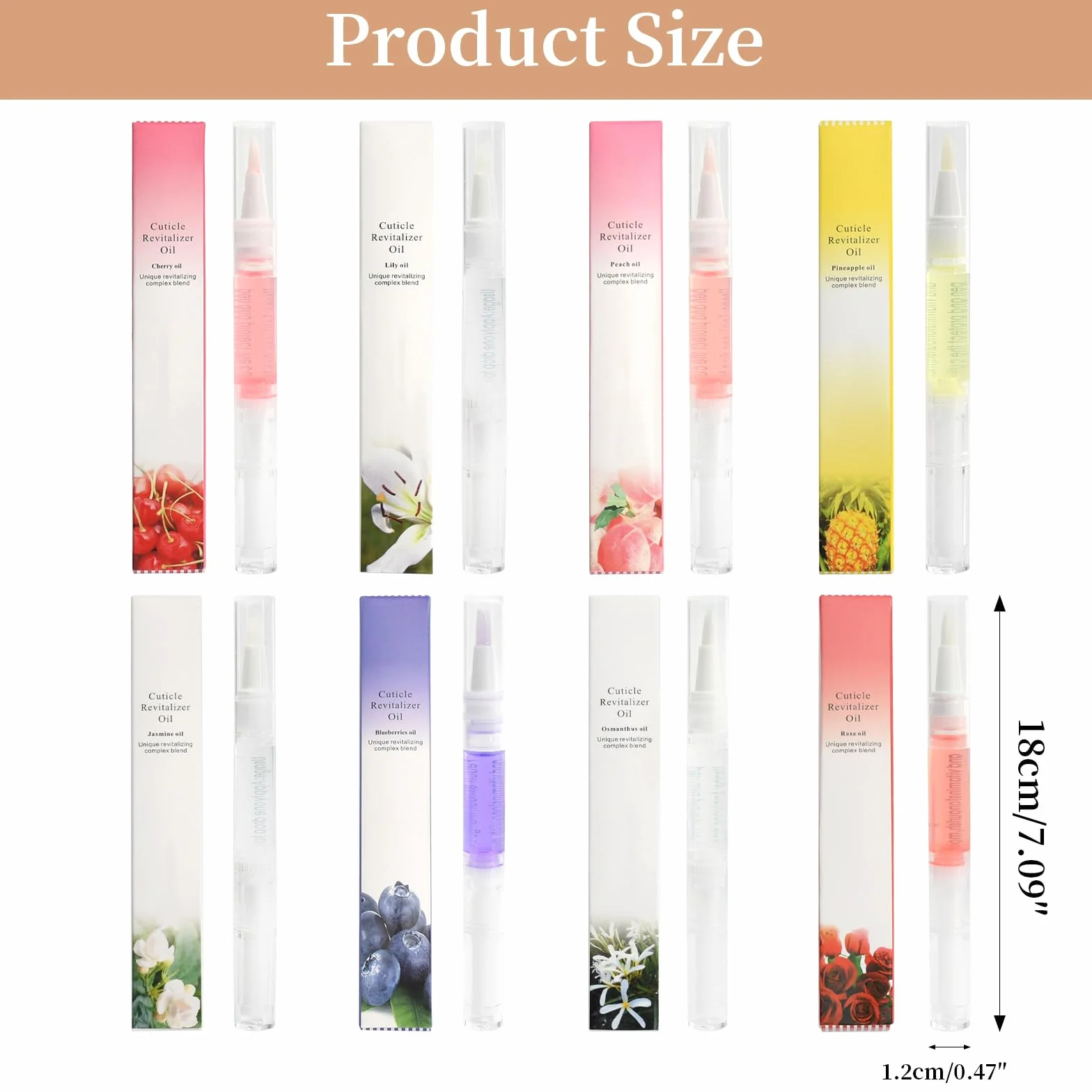 Huile Cuticules Ongles 8 Pièces 3 ml, Extrait Plantes Naturelles pour Ongles Secs Fissurés, 18 x 1.2 cm