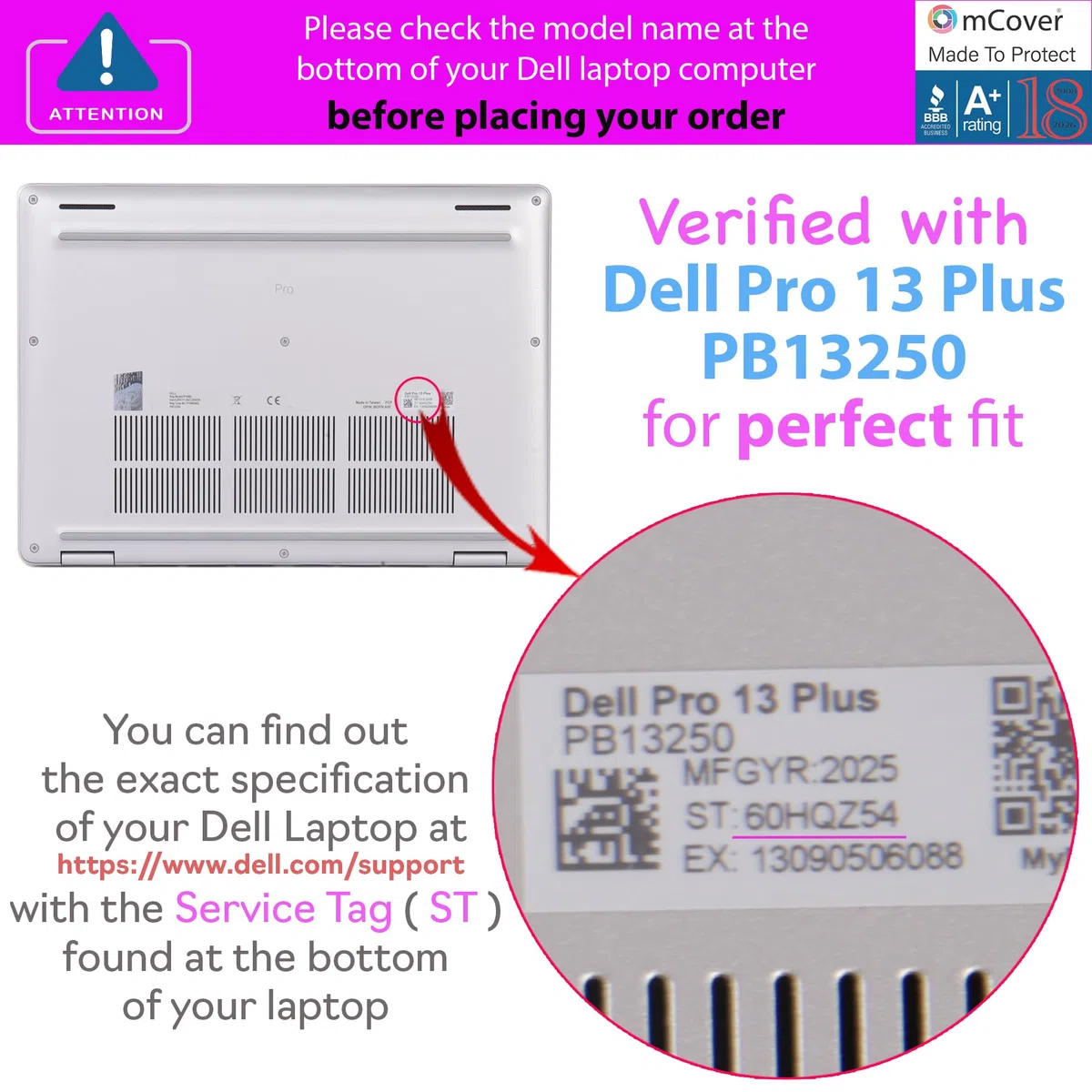 mCover Housse uniquement compatible pour 13,3" Dell Pro 13 Plus PB13250 PB13255 à charnière ou PC Windows 2-en-1 (2025-2026) (ne convient pas pour tout autre modèle Dell) - Transparent