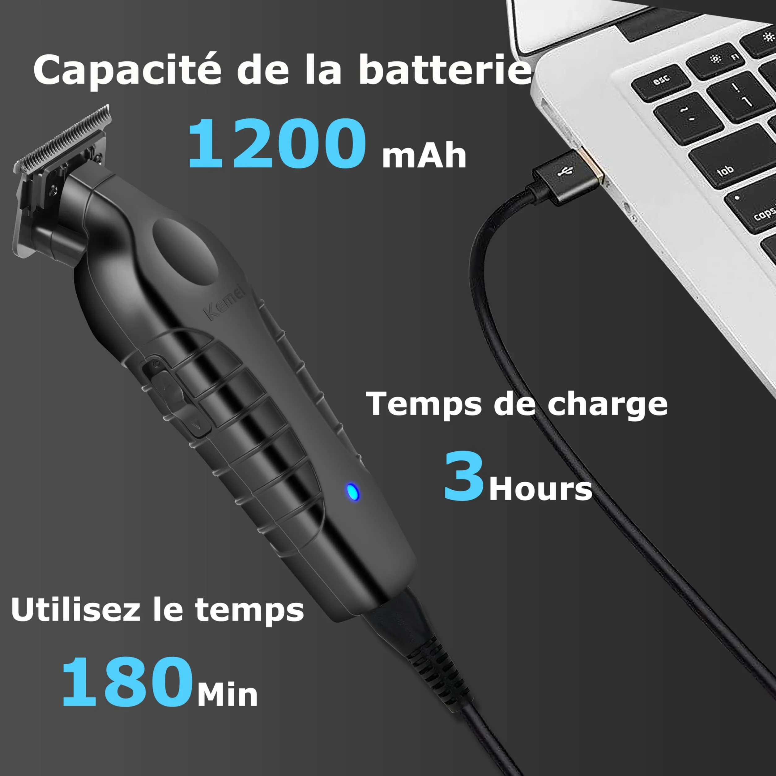 Kemei PG2299 Tondeuse à Cheveux Professionnelle Homme, Tondeuse Zéro Écart Lame T Sans Fil Rechargeable