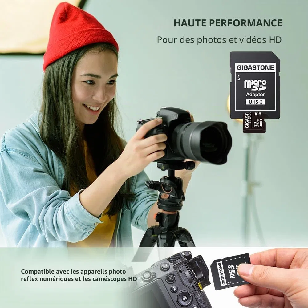 GIGASTONE Carte Mémoire 32 Go Lot de 20 Cartes, Full HD Video, Compatible avec Surveillance Caméra de sécurité, Caméra d'action, Drone, Haute Vitesse jusqu'à 90 Mo/s, Class10 MicroSDHC avec Adaptateur