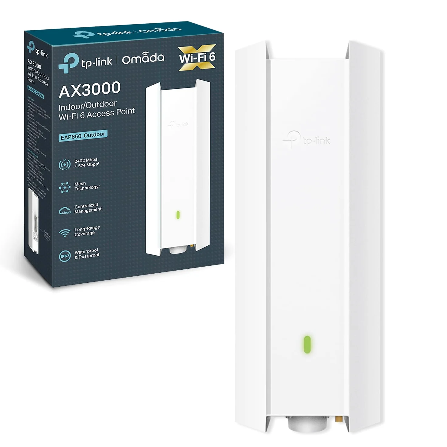 TP-Link Omada EAP650-Outdoor V1 - Radio access point - Wi-Fi 6 - 2.4 GHz, 5 GHz - cloud-managed - wall / pole mountable
