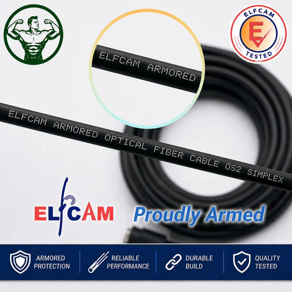 Elfcam® - Câble à Fibre Optique en Acier Blinde SC/APC à LC/APC OS2 Simplex Monomode LSZH, Noir (70M)