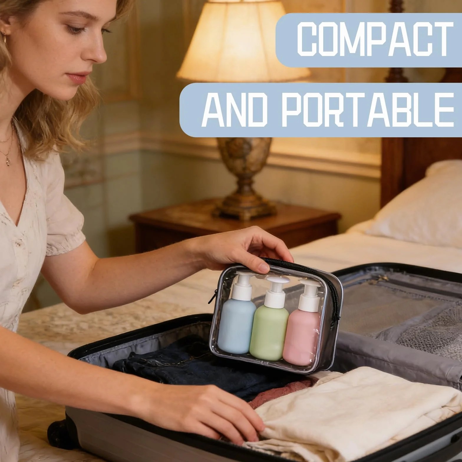 Kit Voyage Toilette Réutilisable 3 Pièces 100ml Flacon Vide Pompe Pas Facile à Fuir pour Shampoing Gel Douche Lotion