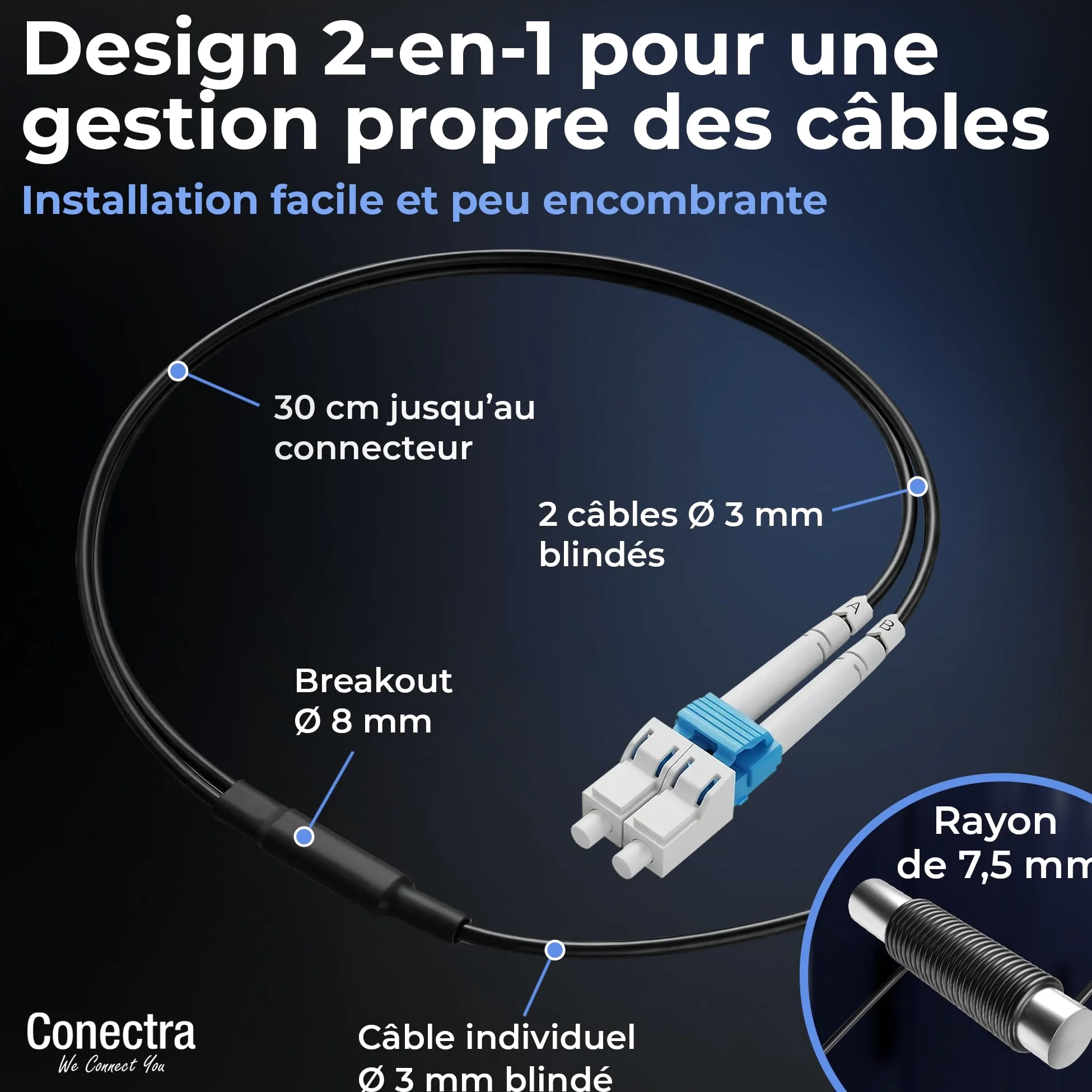 300m Câble Fibre Optique Blindé OS2 Duplex Breakout LC/UPC, Jarretière Optique Monomode G657A2 9/125, LSZH Intérieur/Extérieur, Rallonge Fibre Armée Cordon Patch Câblage Réseau ⌀3mm Noire